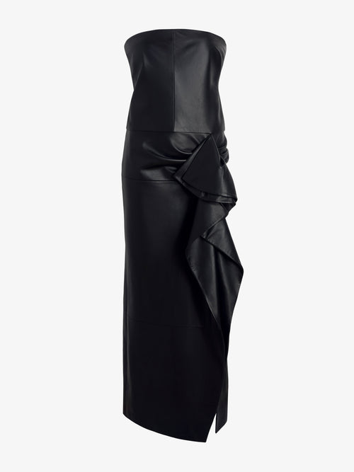 Ava Women's Black Dress | Slim Fit, Strapless Sheepskin 0