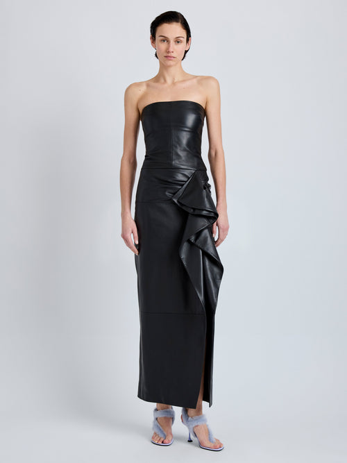 Ava Women's Black Dress | Slim Fit, Strapless Sheepskin 1