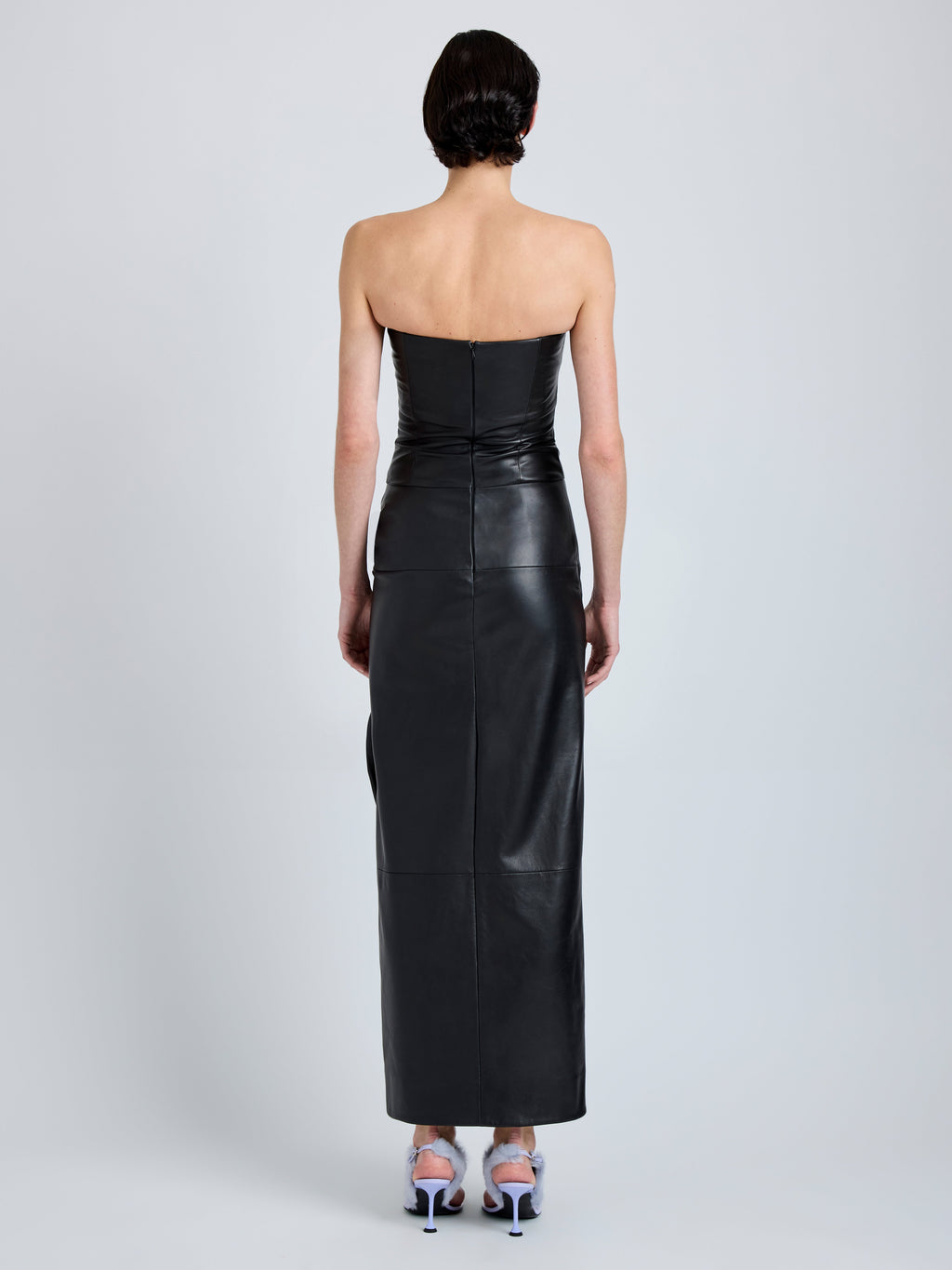 Ava Women's Black Dress | Slim Fit, Strapless Sheepskin 3