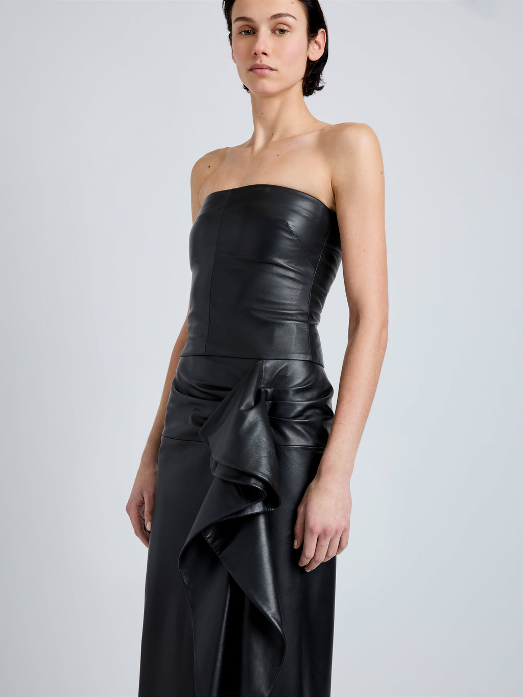 Ava Women's Black Dress | Slim Fit, Strapless Sheepskin 4