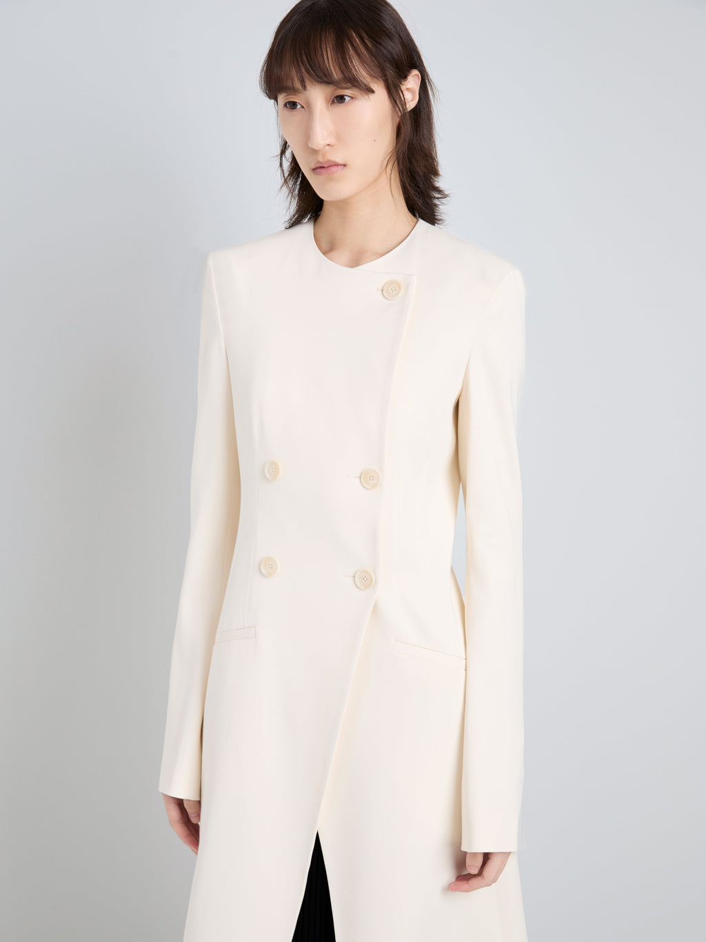 Ava Women's Coat | Satin Back Crepe, Double-Breasted Design with V-Shaped Split 1