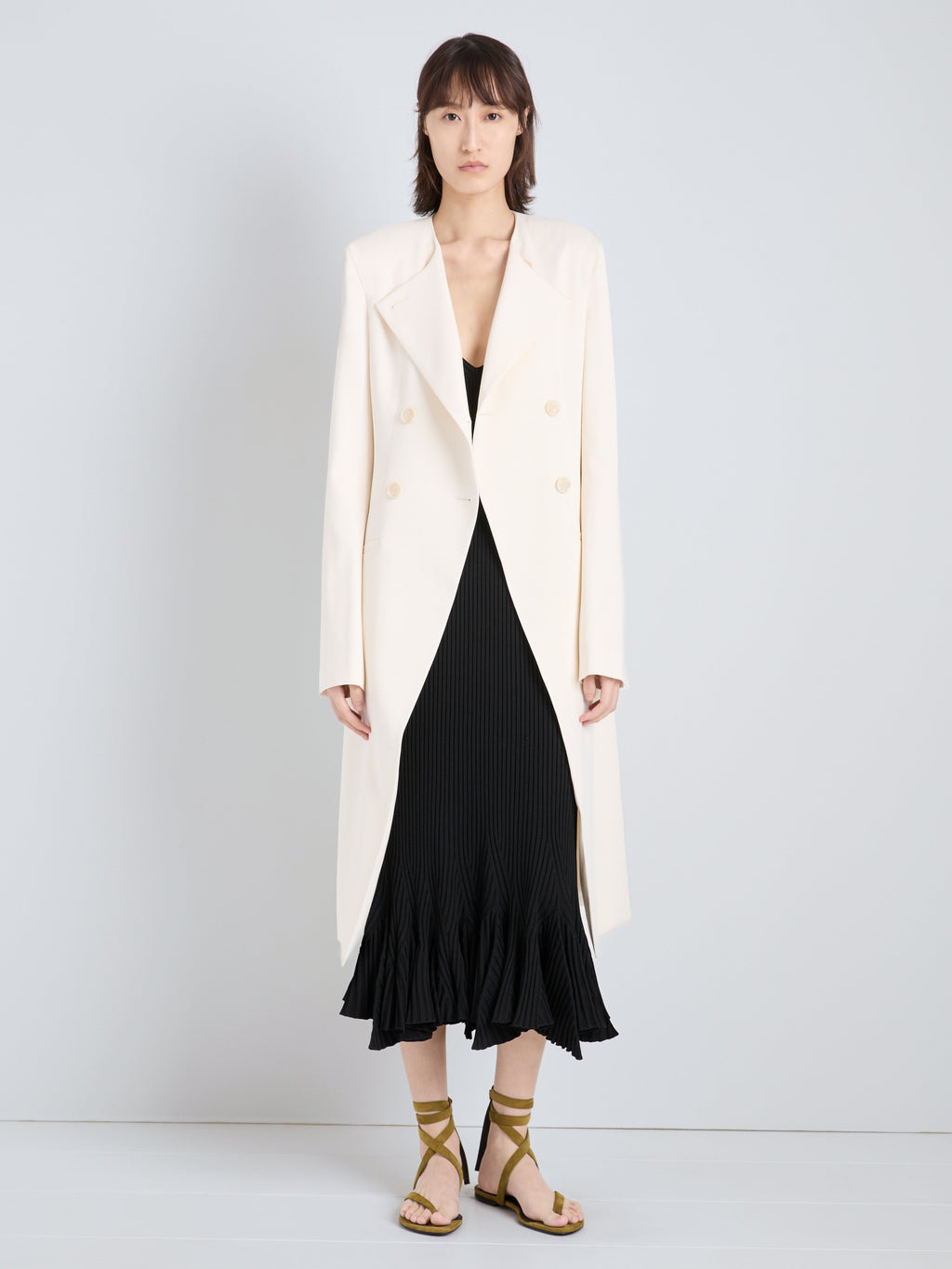 Ava Women's Coat | Satin Back Crepe, Double-Breasted Design with V-Shaped Split 2