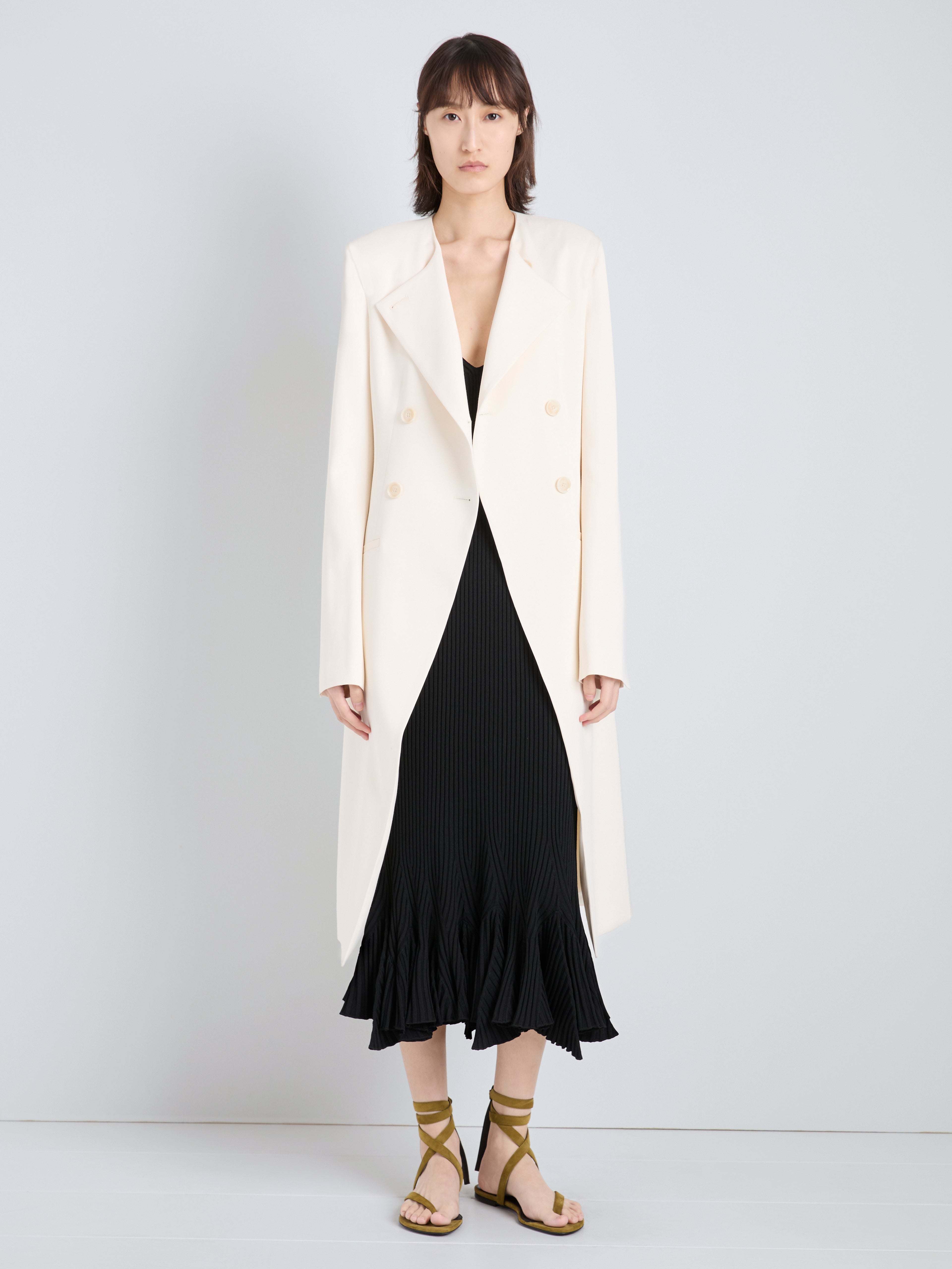 Ava Women's Coat | Satin Back Crepe, Double-Breasted Design with V-Shaped Split 2