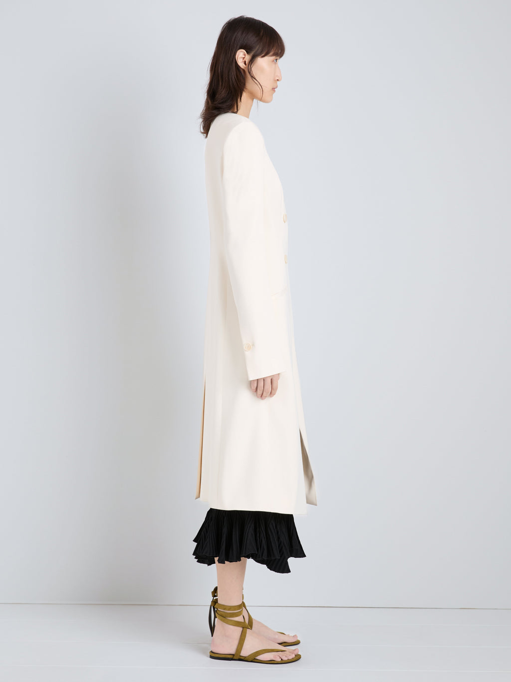 Ava Women's Coat | Satin Back Crepe, Double-Breasted Design with V-Shaped Split 3