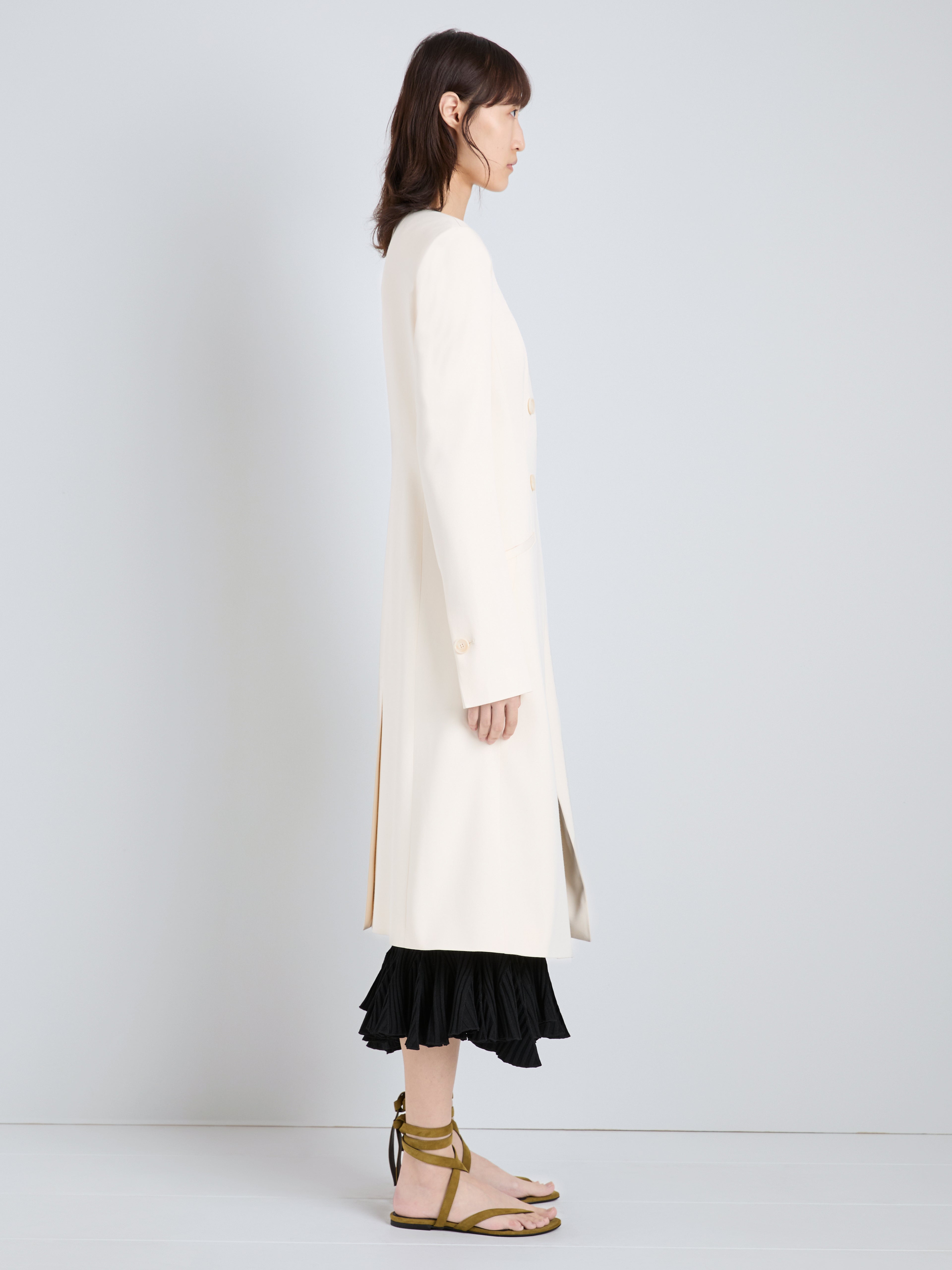 Ava Women's Coat | Satin Back Crepe, Double-Breasted Design with V-Shaped Split 3