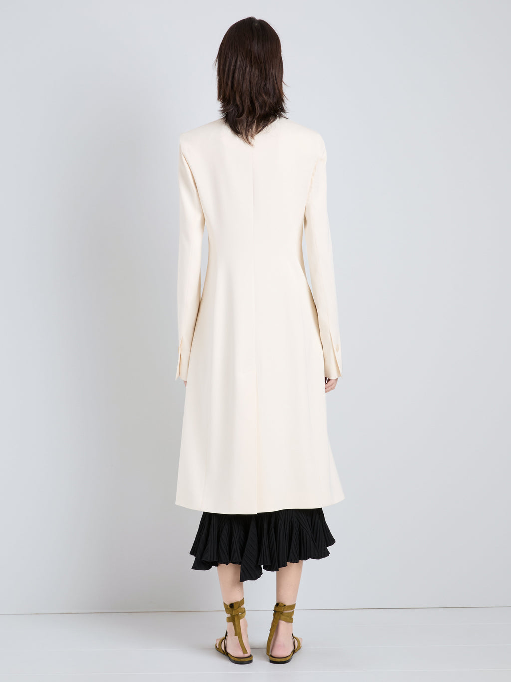 Ava Women's Coat | Satin Back Crepe, Double-Breasted Design with V-Shaped Split 4