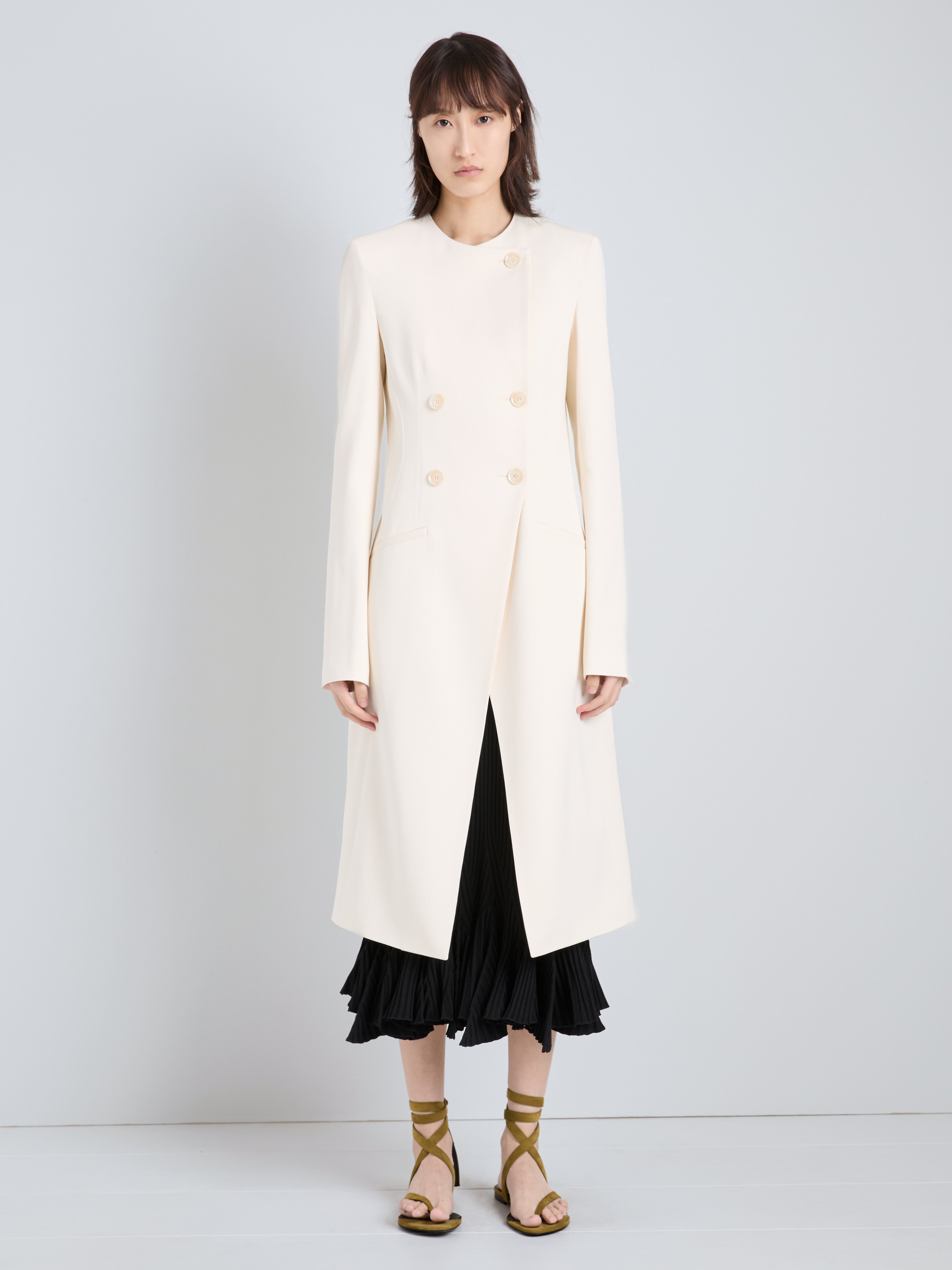 Ava Women's Coat | Satin Back Crepe, Double-Breasted Design with V-Shaped Split 5