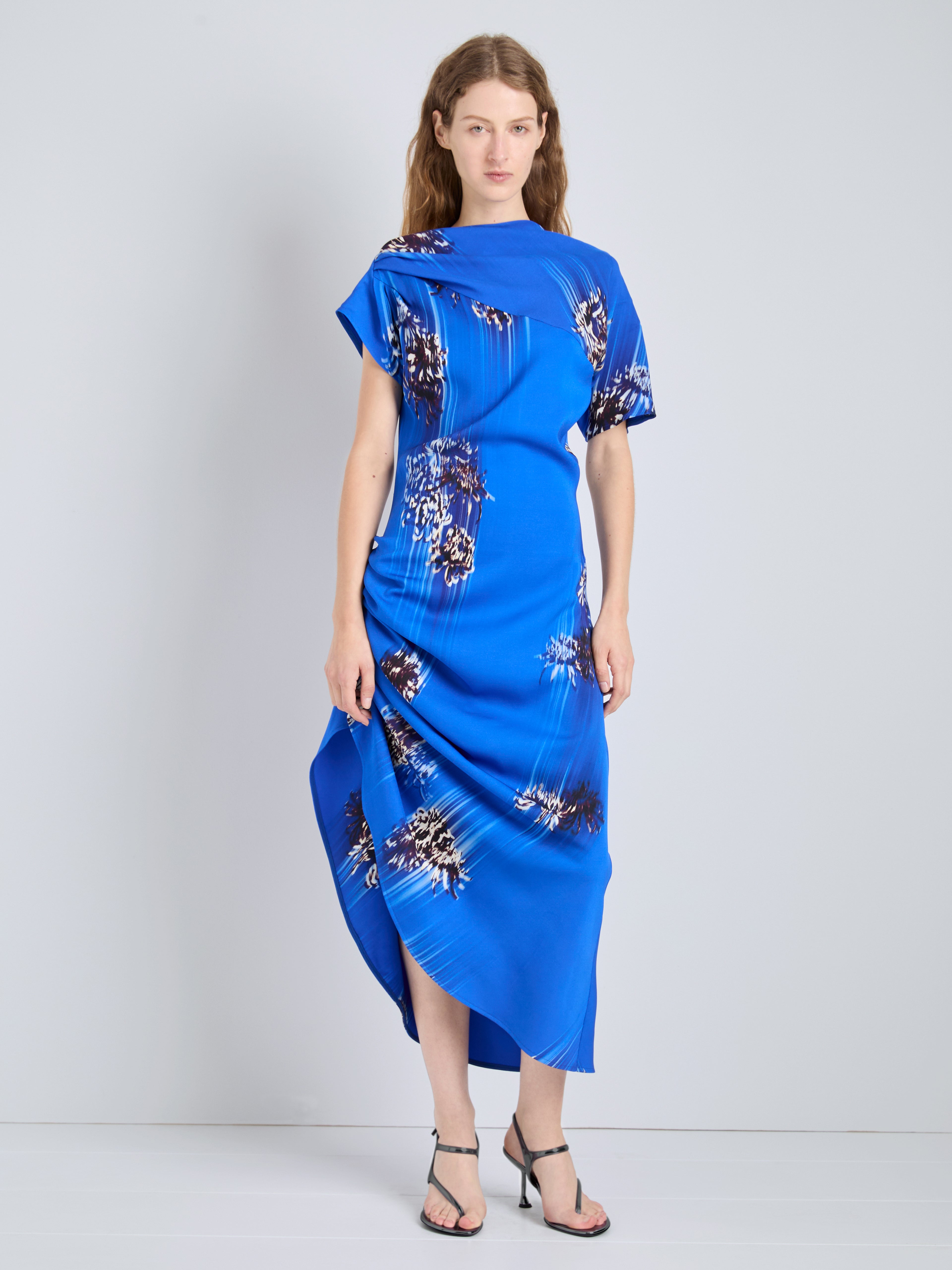 Ava Women's Cocktail Dress | Printed Viscose Cady, Asymmetric Hem 1