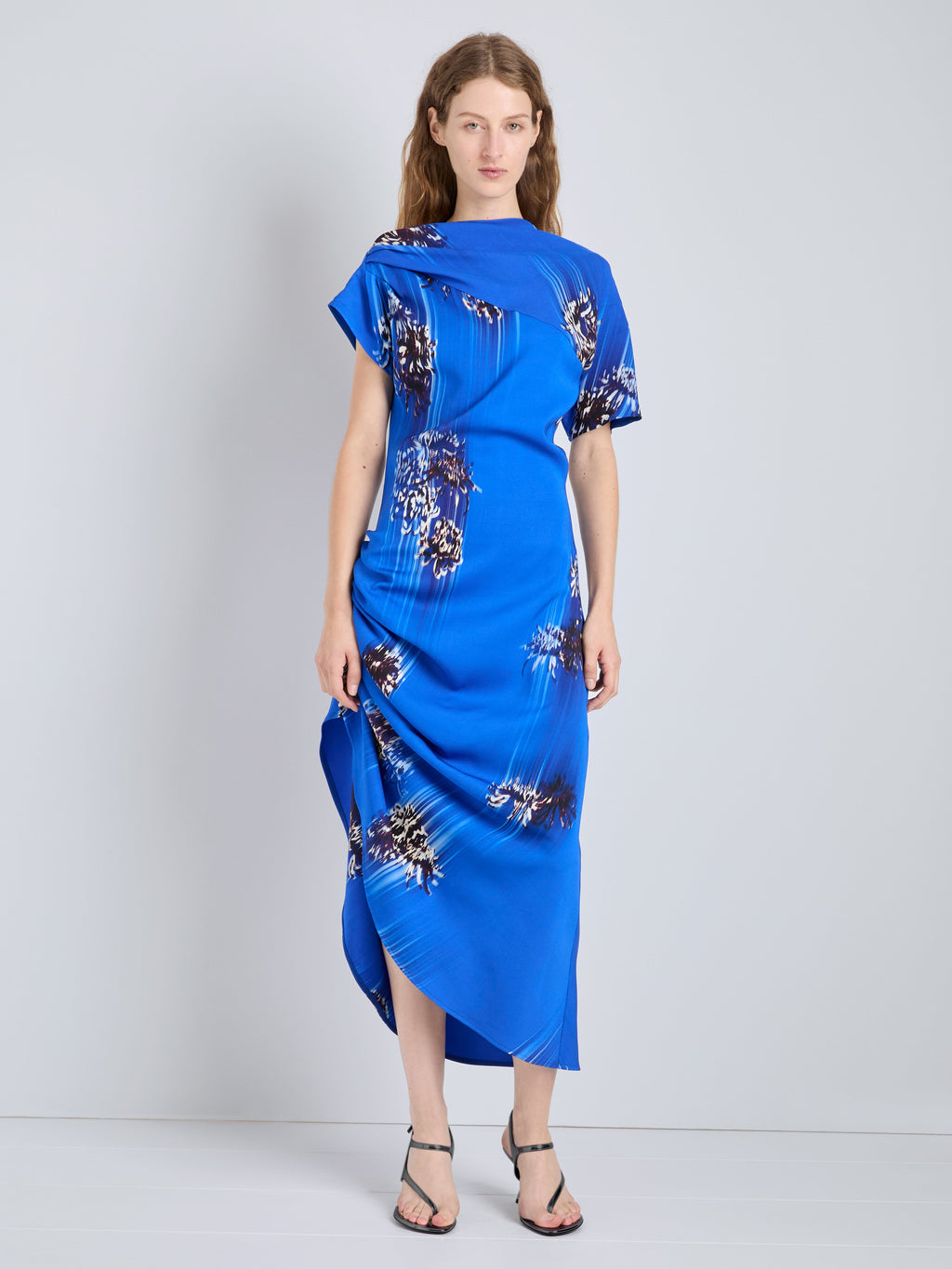Ava Women's Cocktail Dress | Printed Viscose Cady, Asymmetric Hem 5