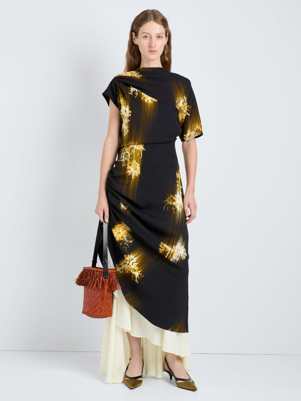 Ava Women's Dress | Printed Viscose Cady, Asymmetrical Hem 1