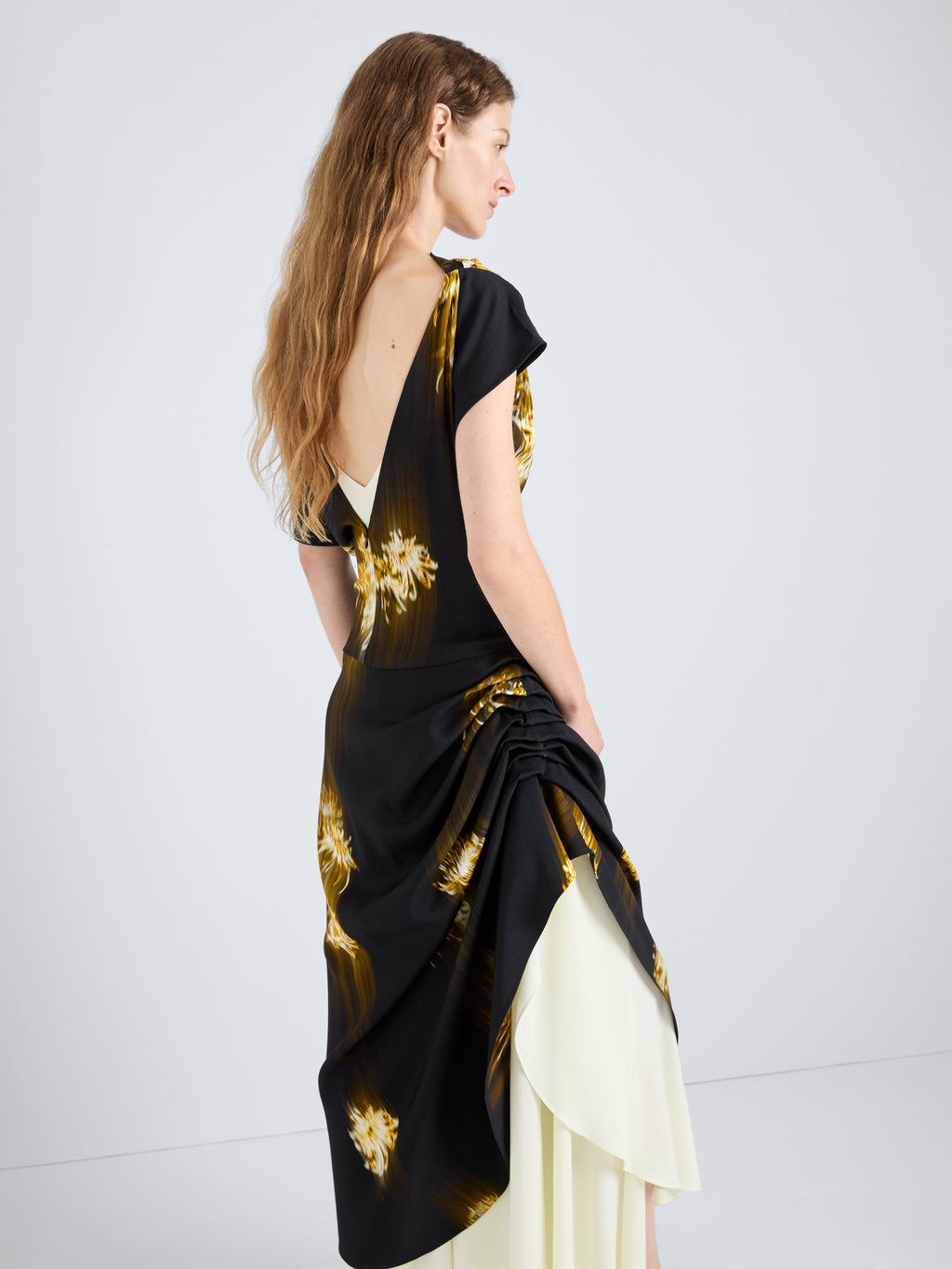 Ava Women's Dress | Printed Viscose Cady, Asymmetrical Hem 4
