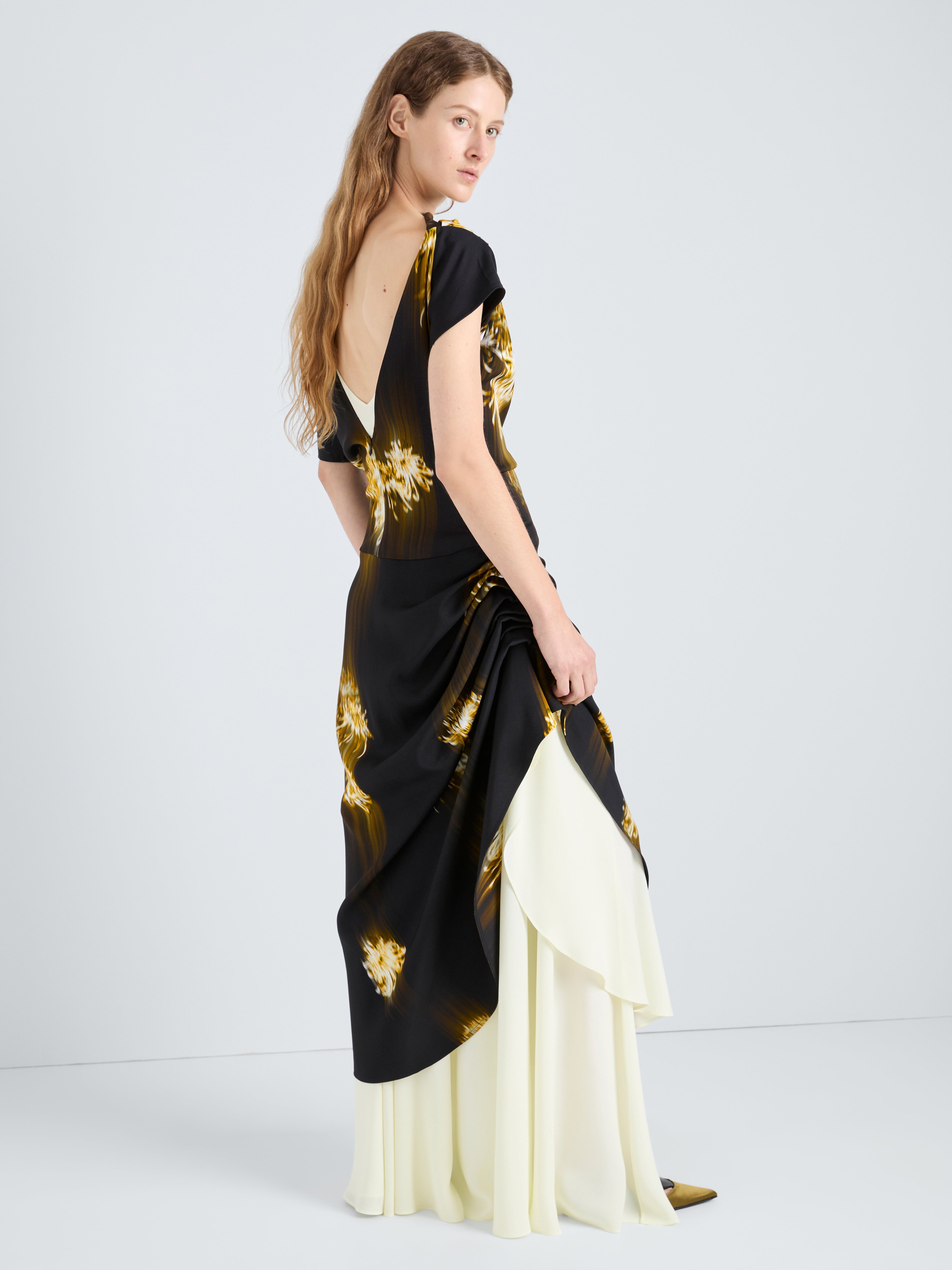 Ava Women's Dress | Printed Viscose Cady, Asymmetrical Hem 5