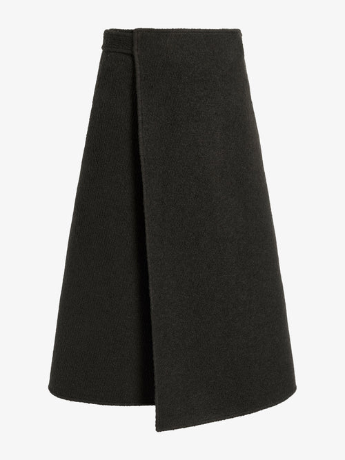 Bodhi Women's Black Midi Skirt | High-Waisted Boucle Twill A-Line 0