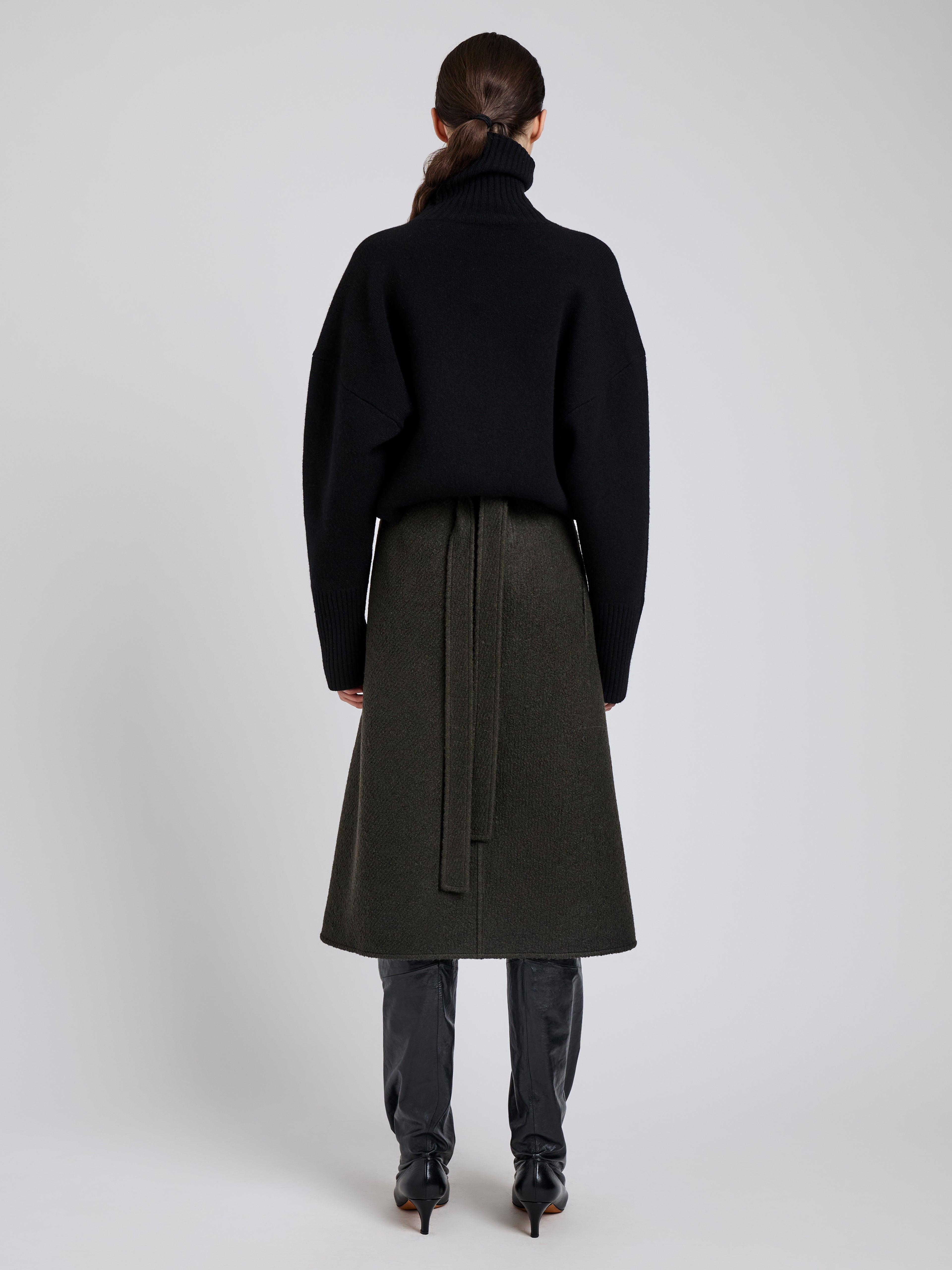 Bodhi Women's Black Midi Skirt | High-Waisted Boucle Twill A-Line 3