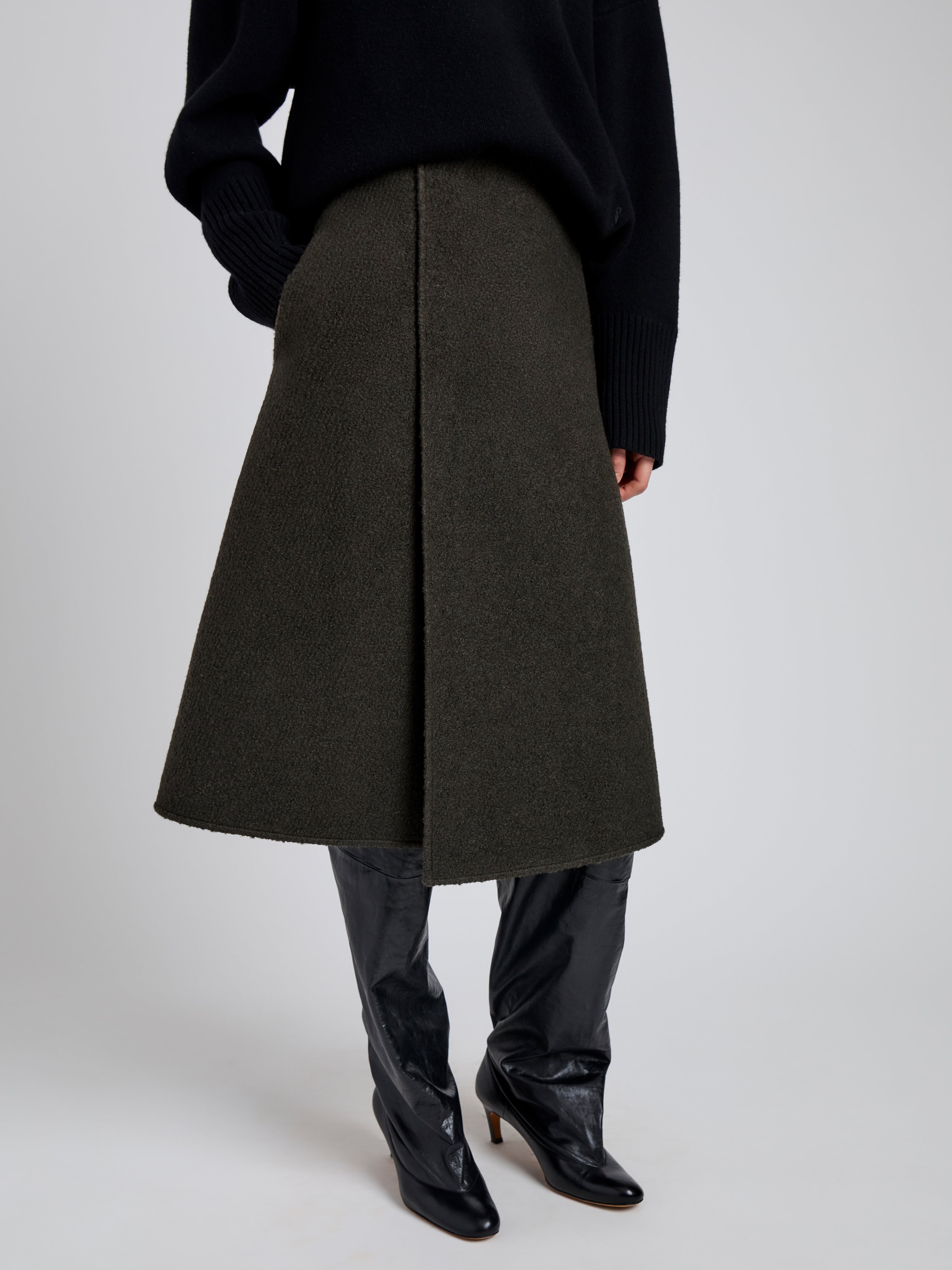 Bodhi Women's Black Midi Skirt | High-Waisted Boucle Twill A-Line 4