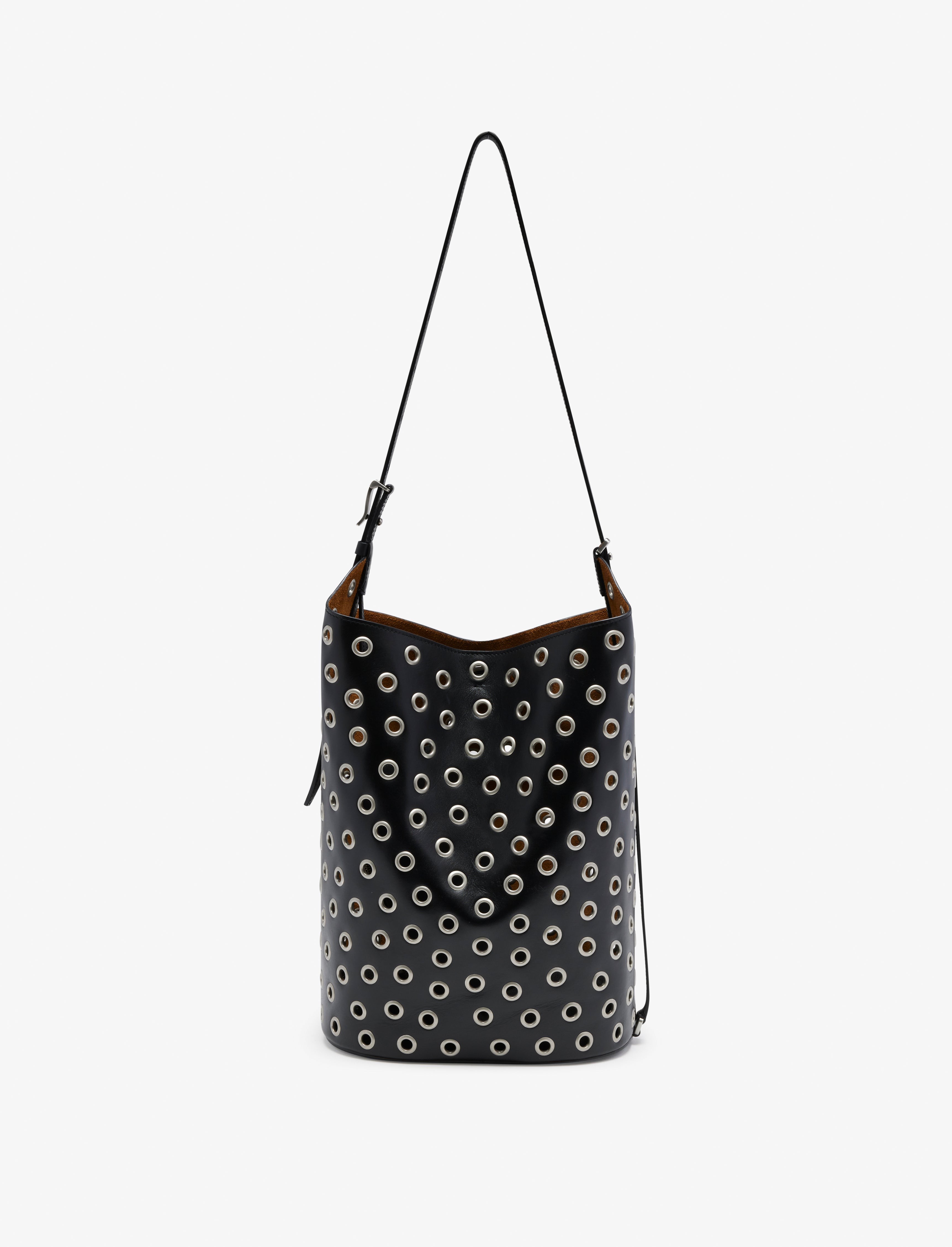 Brant Women's Bucket Bag | Smooth Calfskin with Silver Grommets, Crossbody Handbag 3