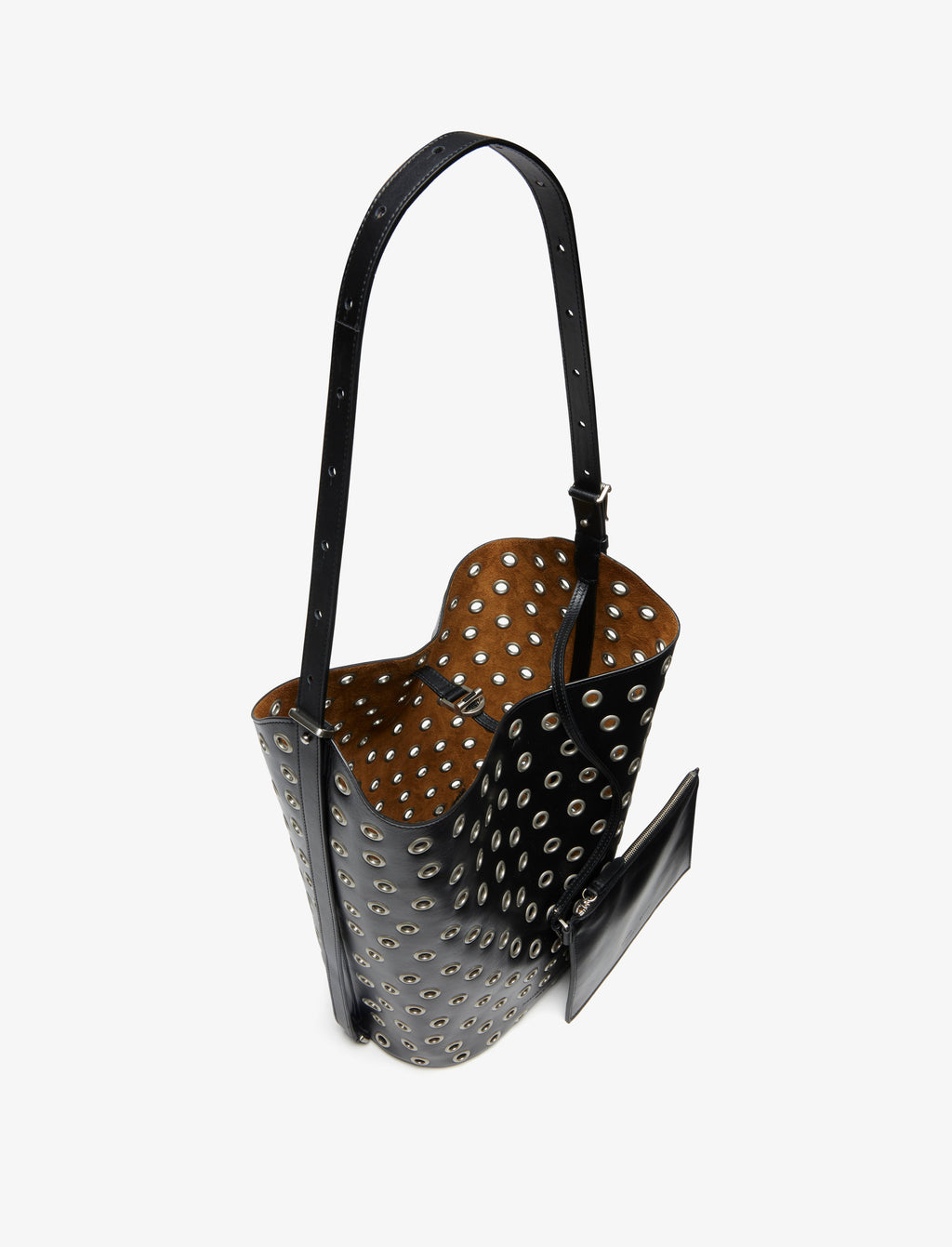 Brant Women's Bucket Bag | Smooth Calfskin with Silver Grommets, Crossbody Handbag 4