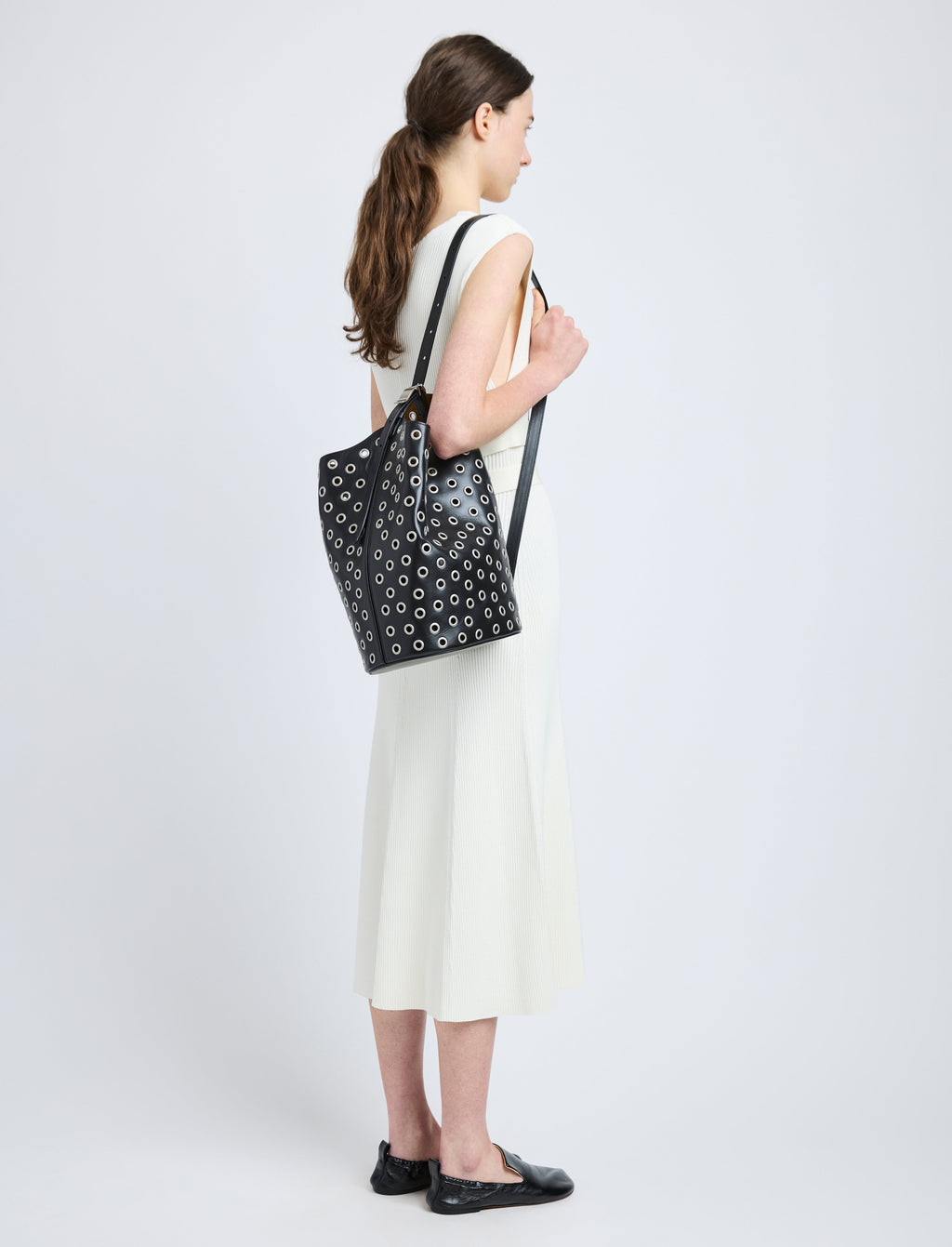 Brant Women's Bucket Bag | Smooth Calfskin with Silver Grommets, Crossbody Handbag 5