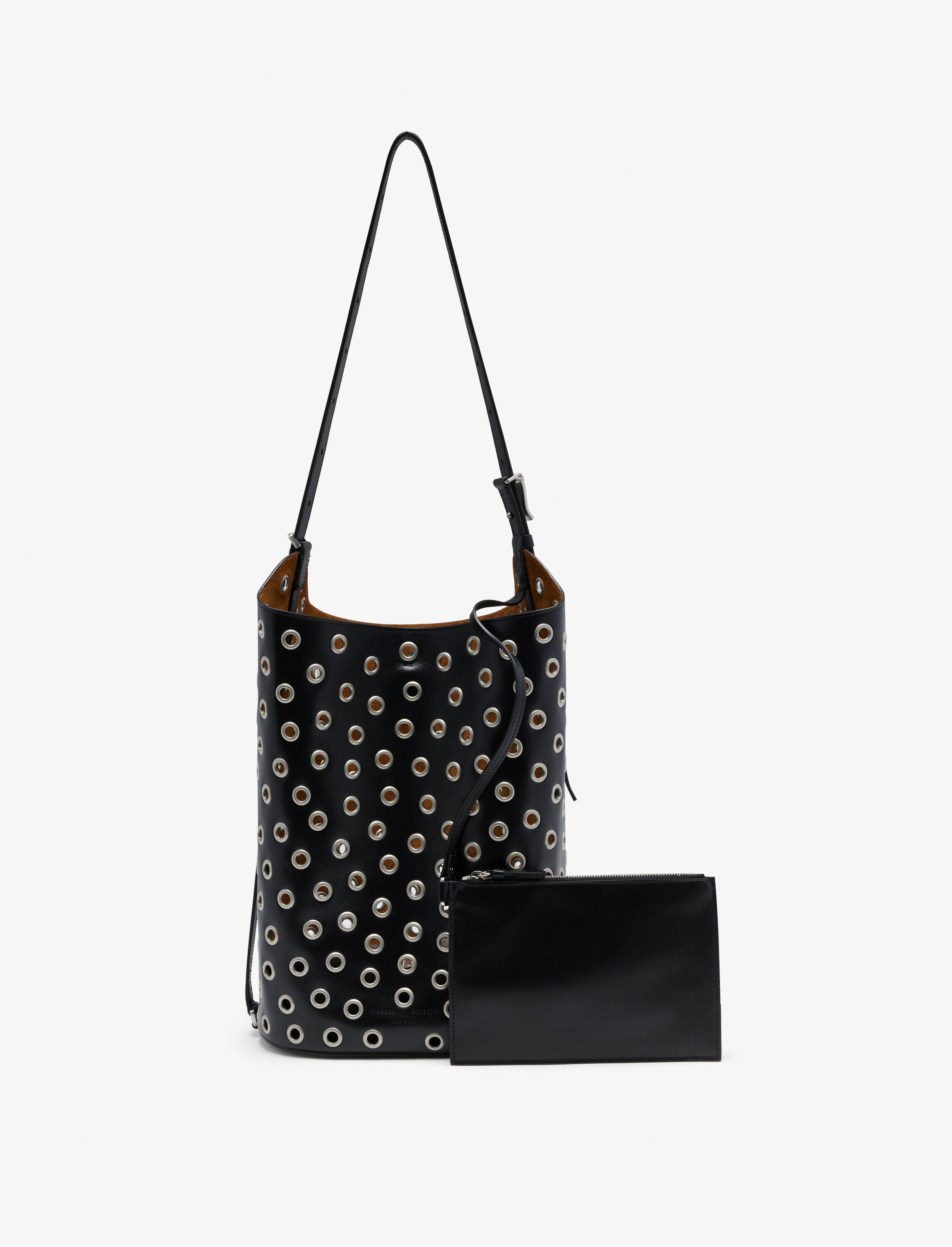 Brant Women's Bucket Bag | Smooth Calfskin with Silver Grommets, Crossbody Handbag 7
