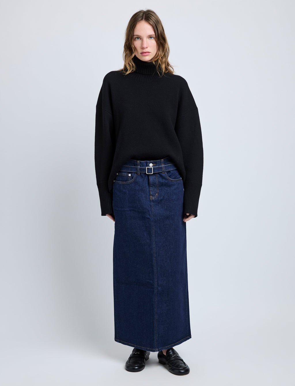 Cali Women's Denim Midi Skirt | Center Slit, Slim Fit 1