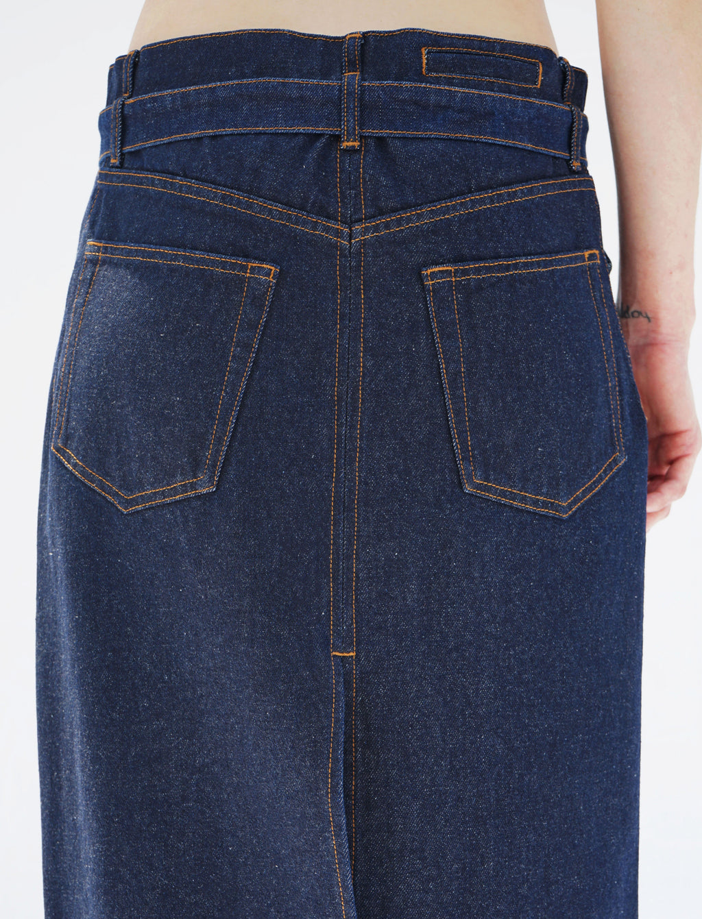Cali Women's Denim Midi Skirt | Center Slit, Slim Fit 6