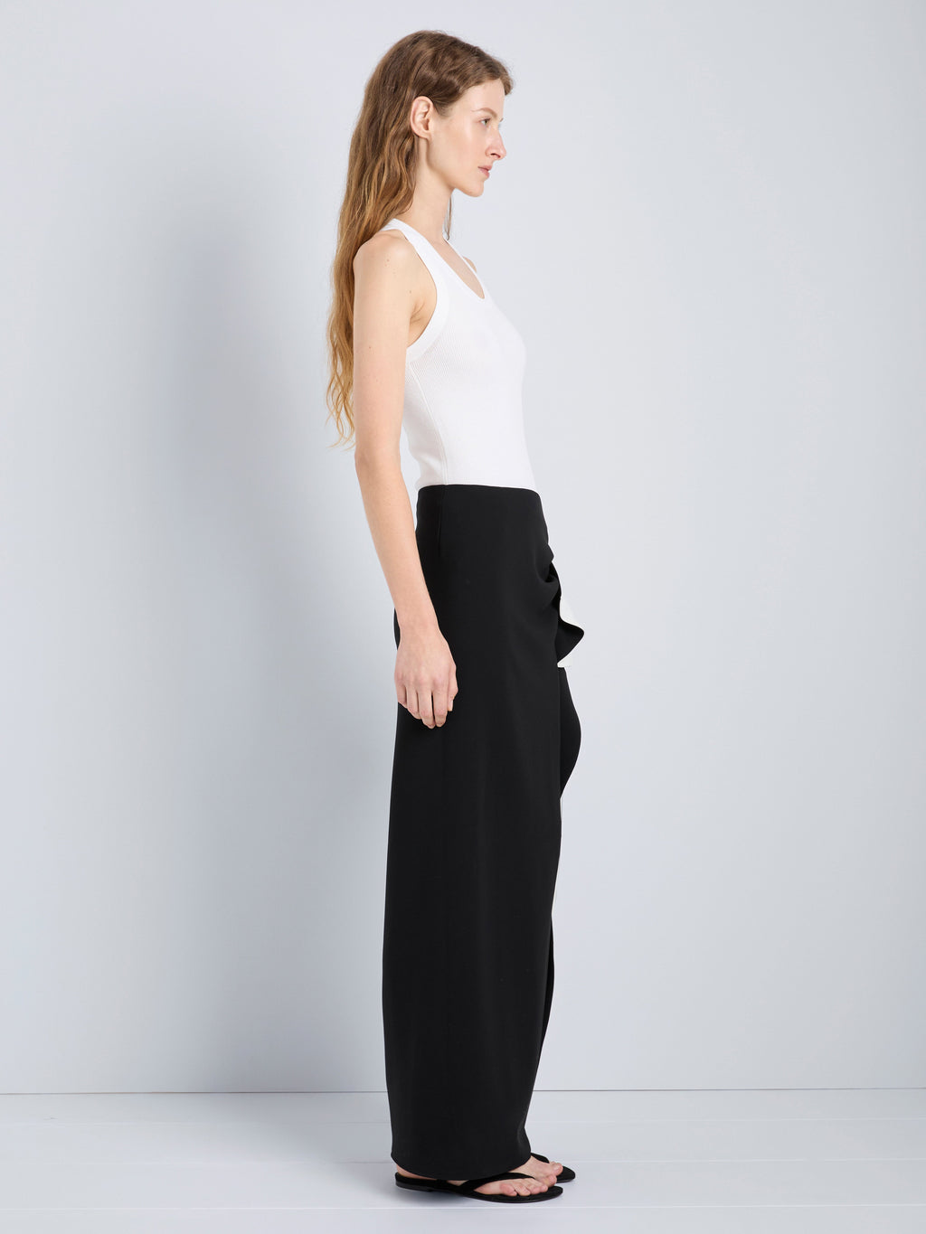 Cella Women's Black Mini Skirt | Matte Double Crepe, Slim Fit with Ruffle Detail 2