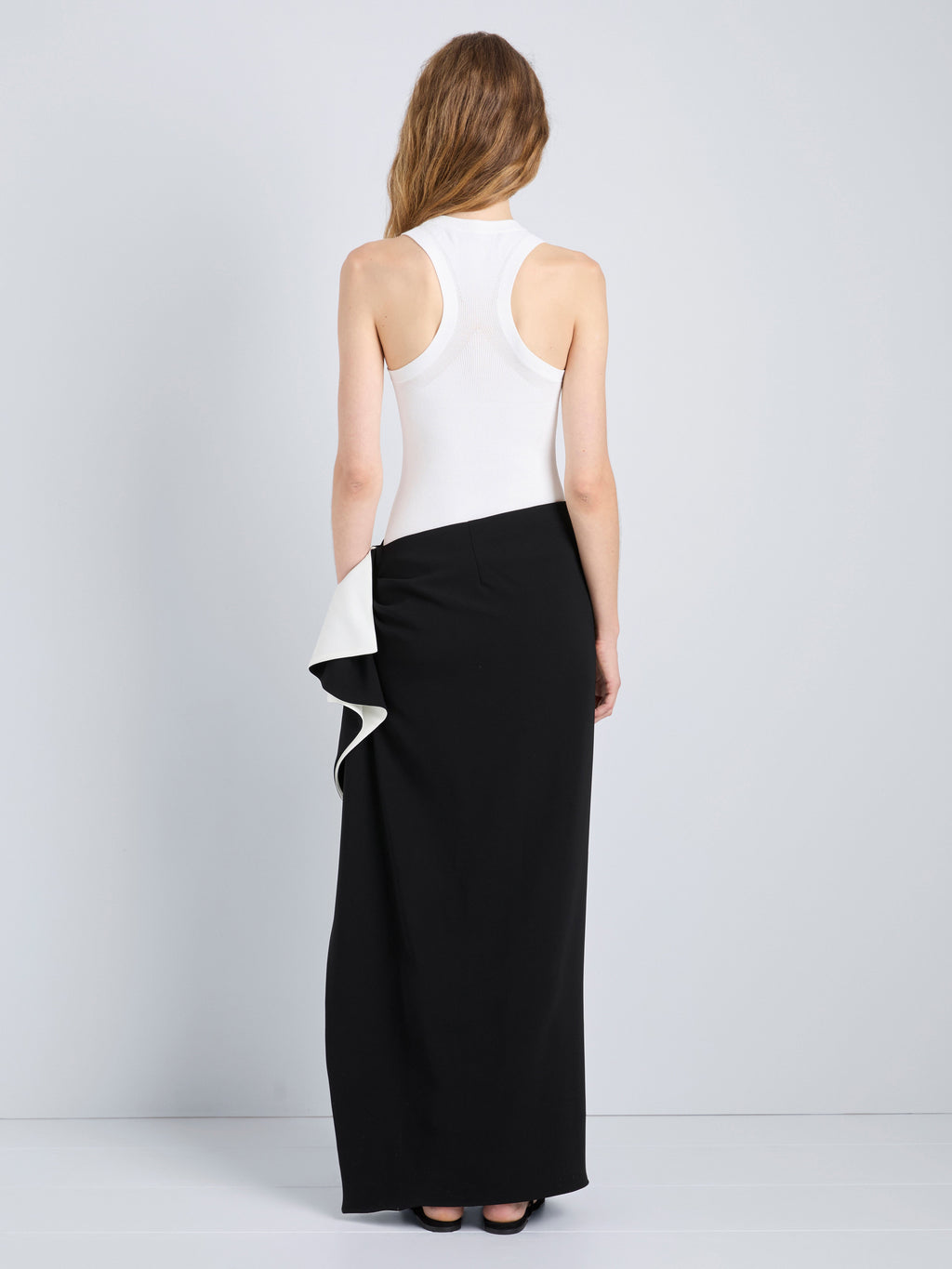 Cella Women's Black Mini Skirt | Matte Double Crepe, Slim Fit with Ruffle Detail 3