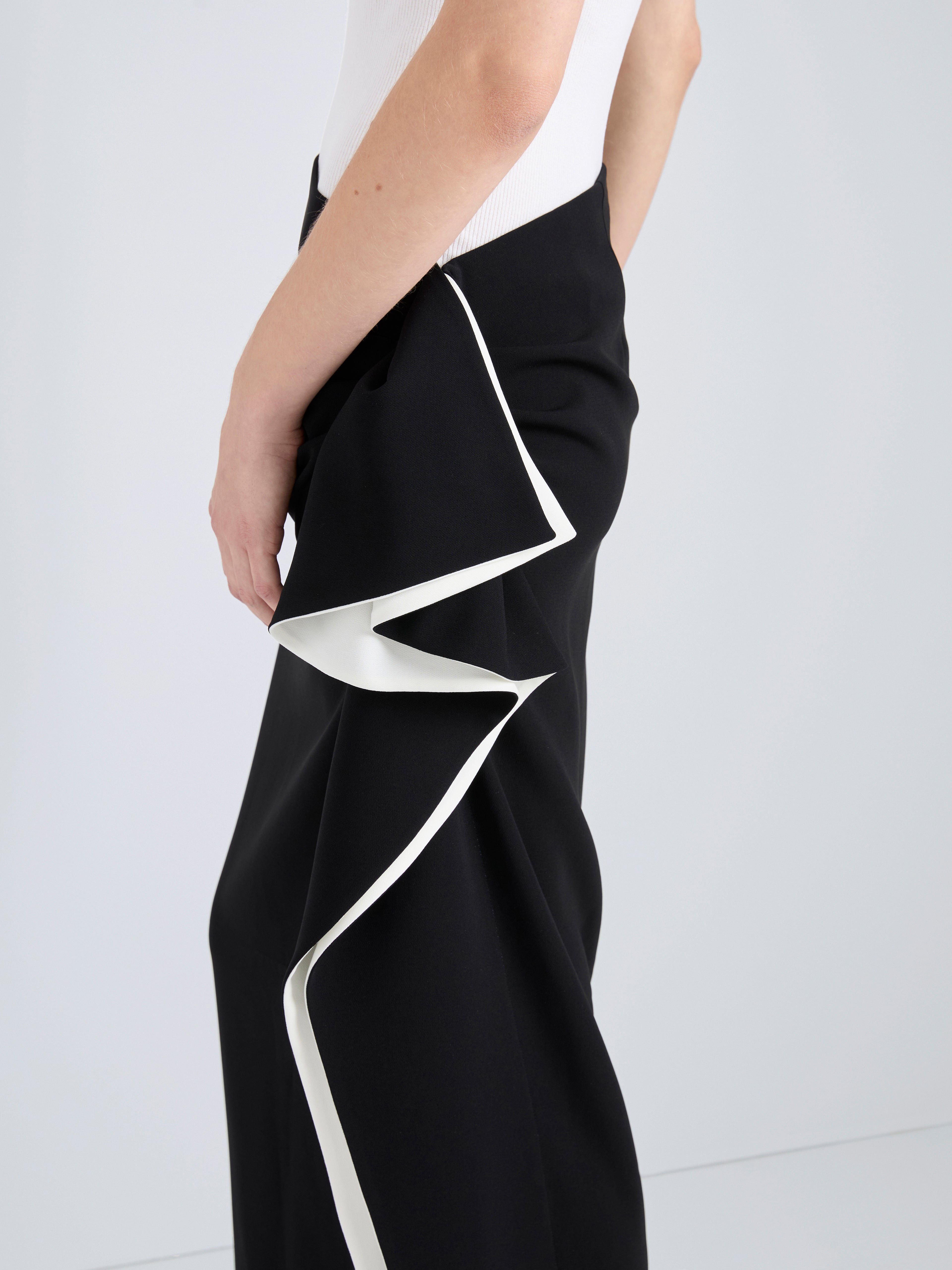 Cella Women's Black Mini Skirt | Matte Double Crepe, Slim Fit with Ruffle Detail 4