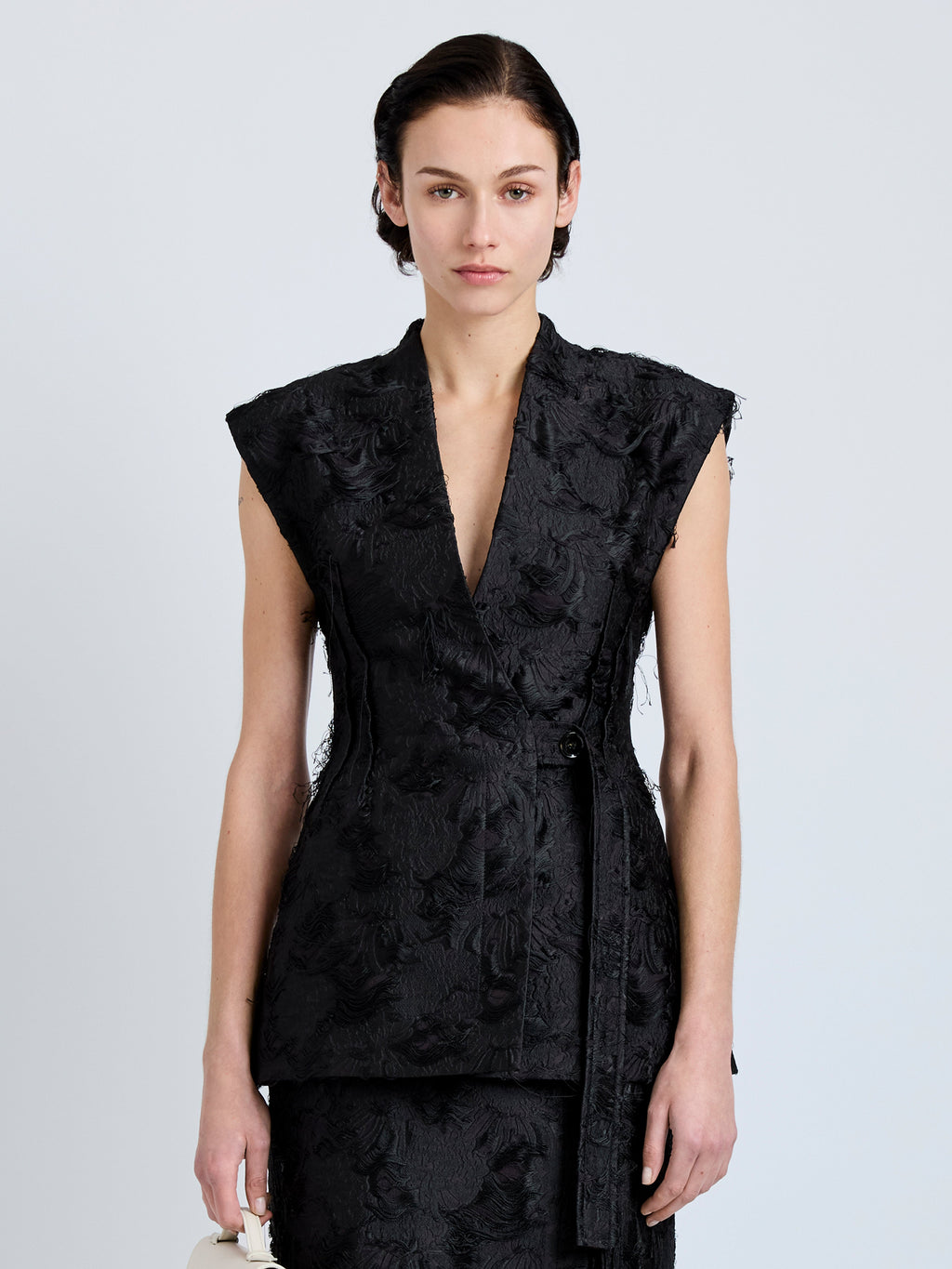 Cindle Women's Black Vest | V-Neck Jacquard, Elegant Sleeveless Design 1