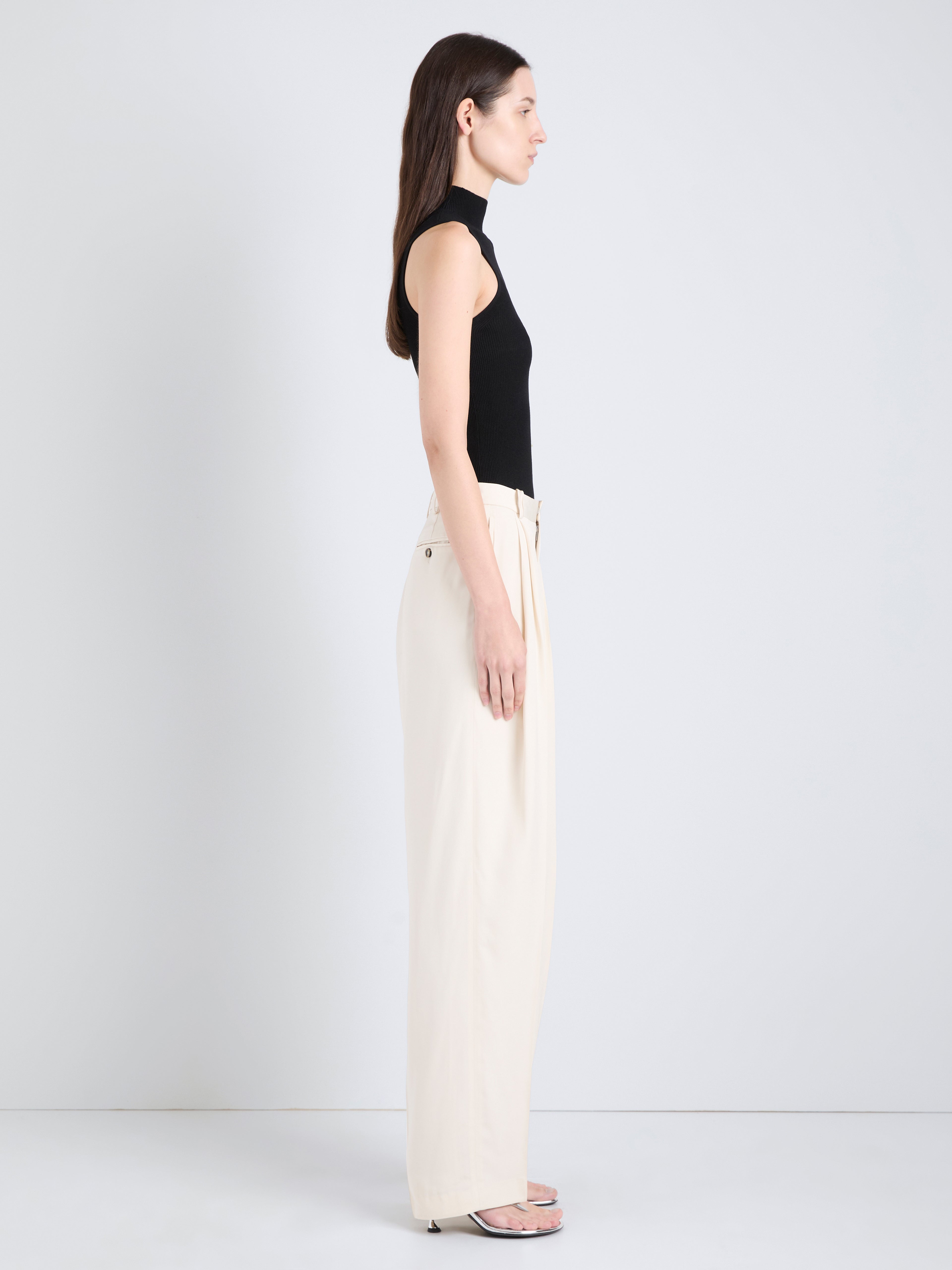 Clementina Women's Wide Leg Trousers | Elegant Ecru Viscose Twill 2