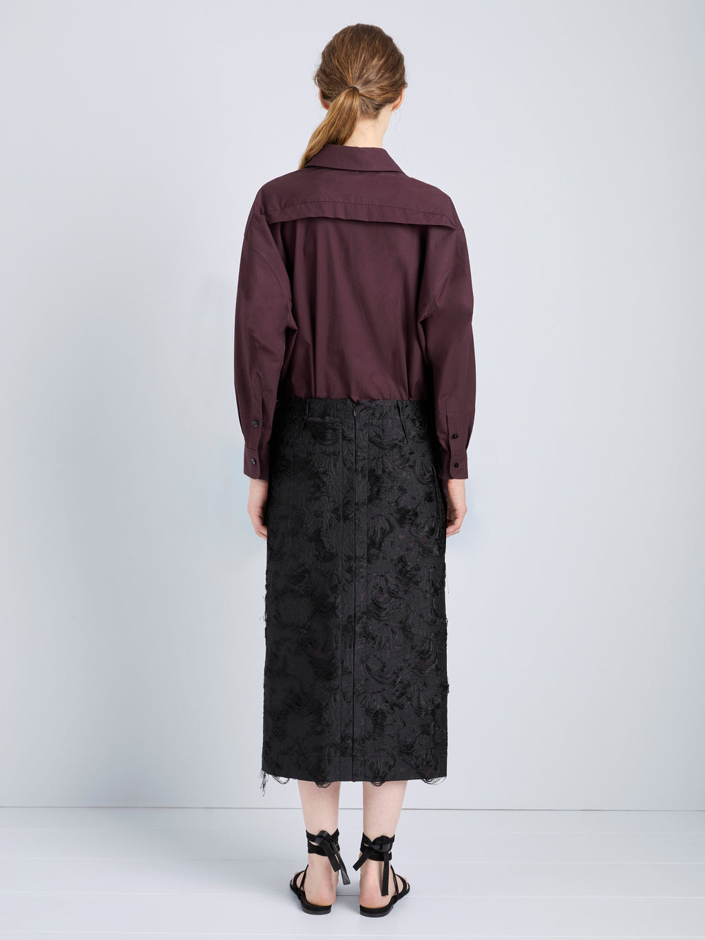 Daisy Women's Black Midi Skirt | Chrysanthemum Jacquard, Slim Fit 3