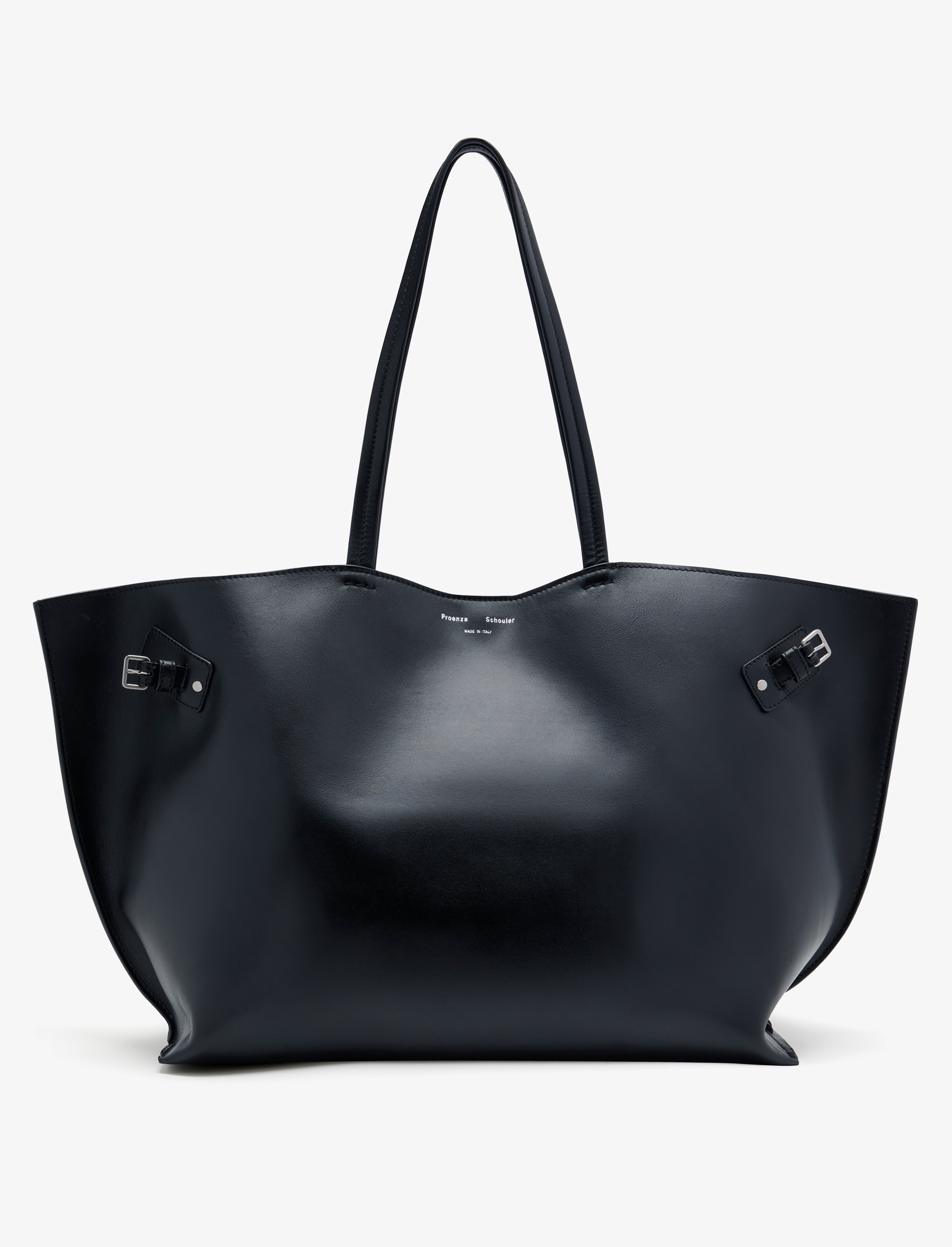 Daisy Women's Tote Bag | Black Smooth Leather, Adjustable Side Buckles 0