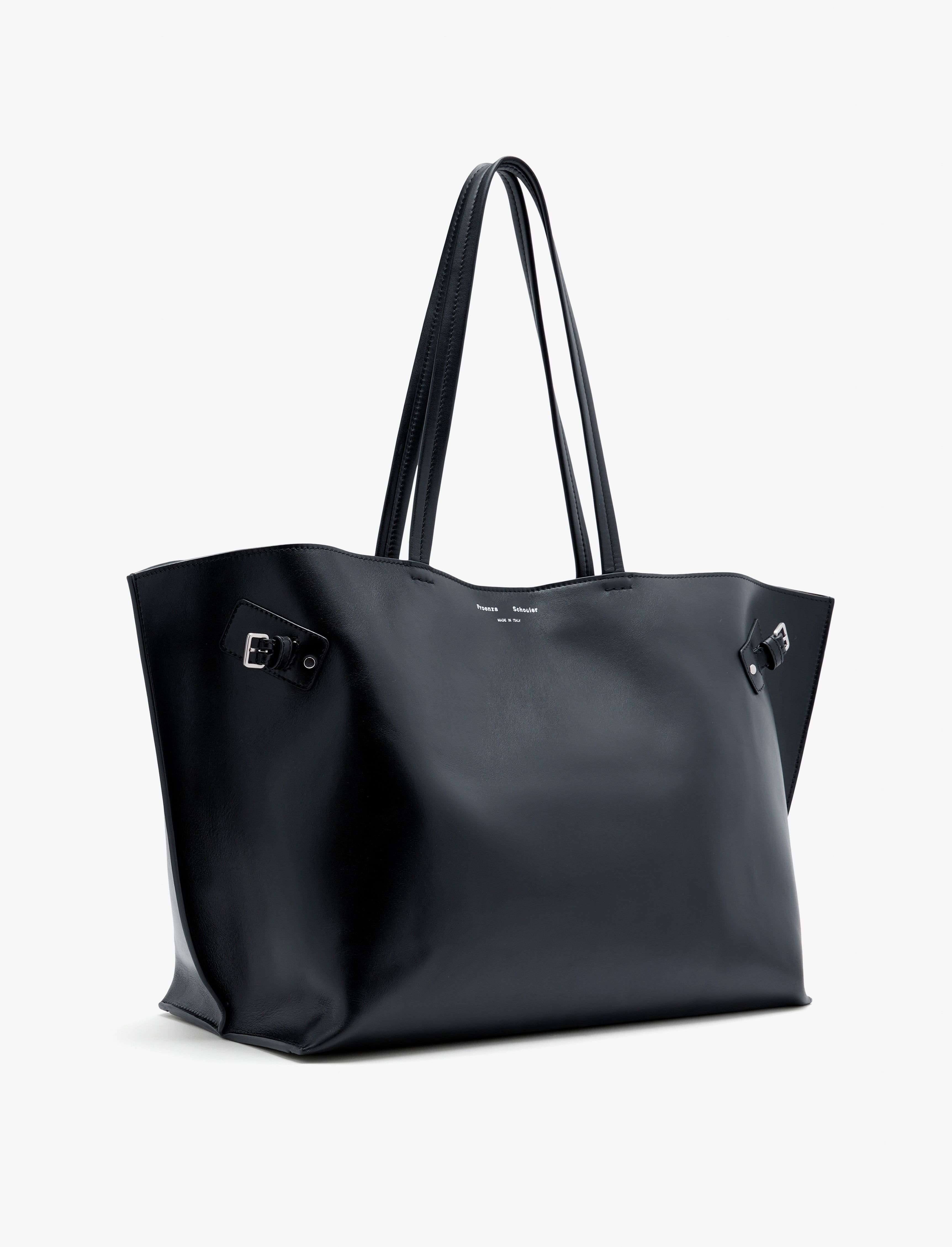 Daisy Women's Tote Bag | Black Smooth Leather, Adjustable Side Buckles 2