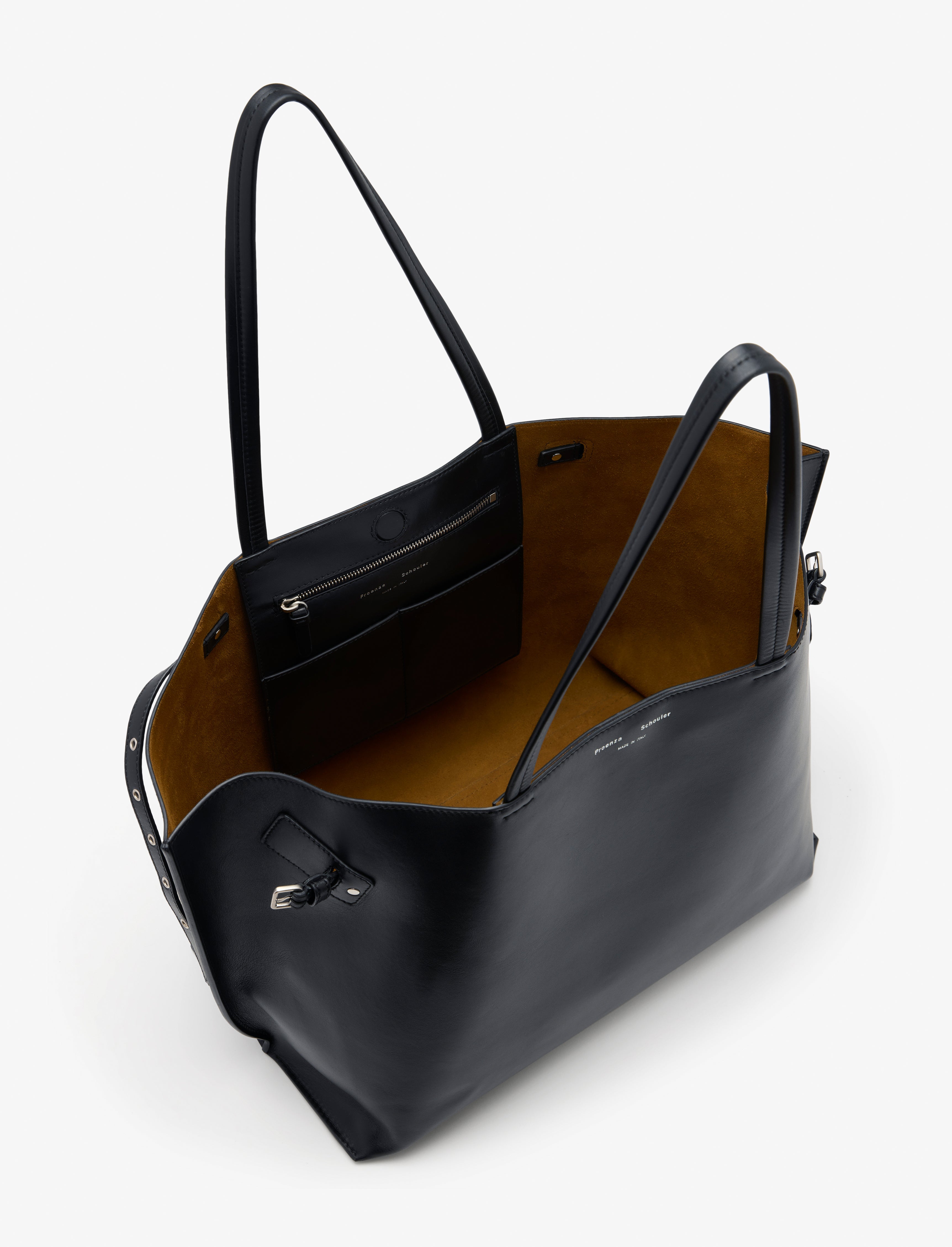 Daisy Women's Tote Bag | Black Smooth Leather, Adjustable Side Buckles 4
