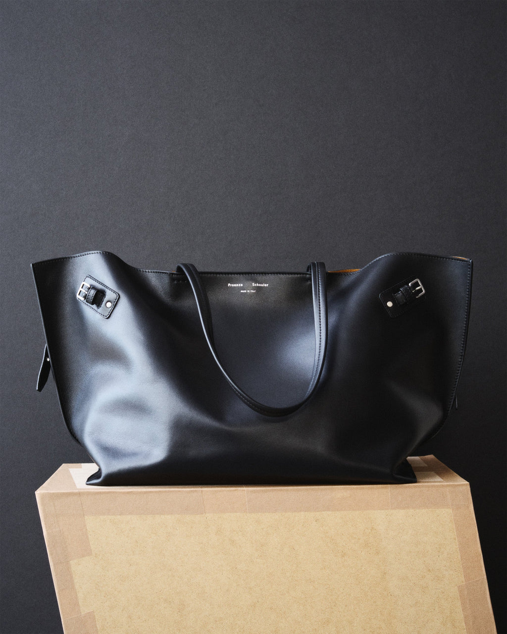 Daisy Women's Tote Bag | Black Smooth Leather, Adjustable Side Buckles 6