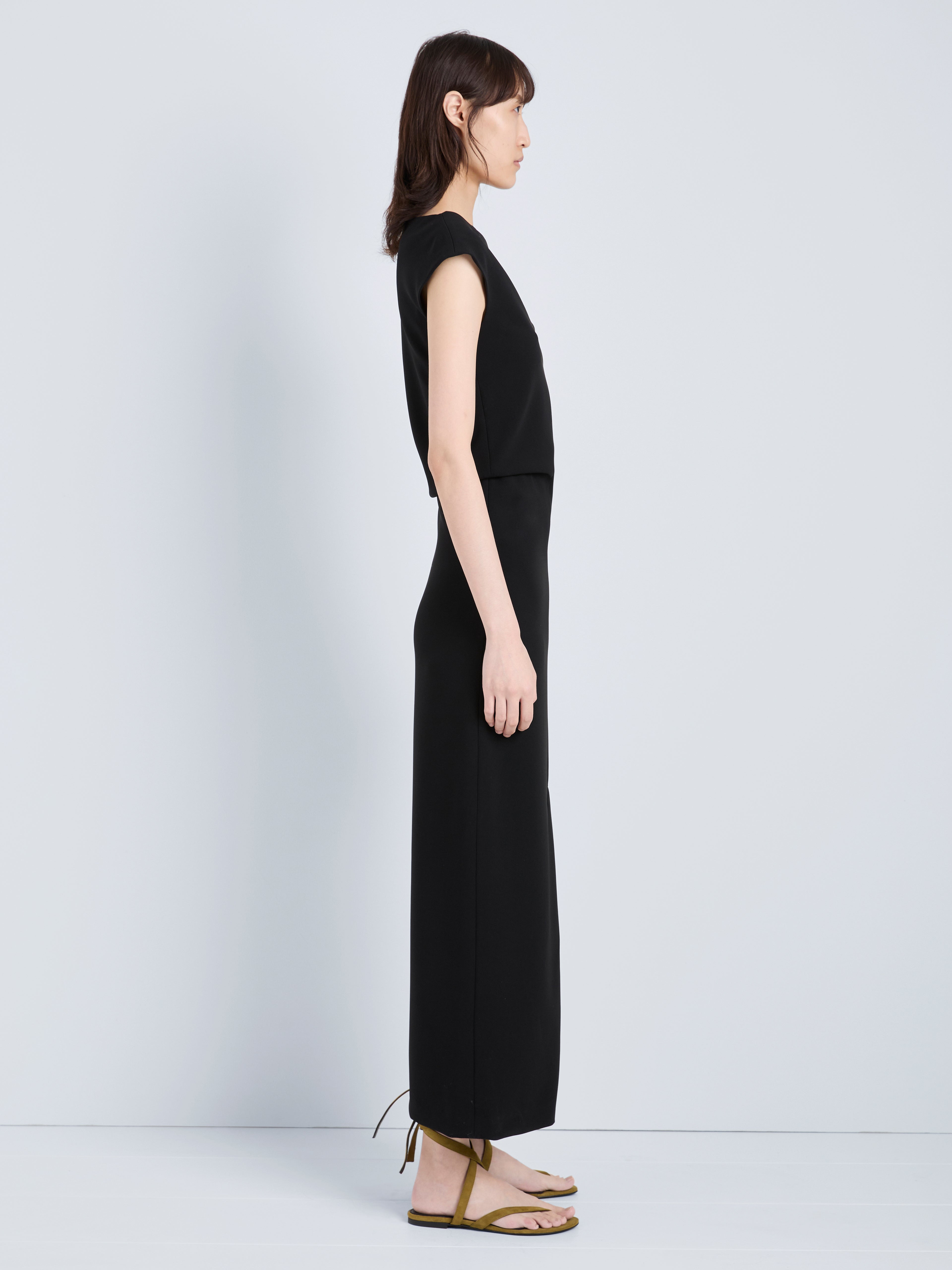 Damea Women's Black Dress | Matte Double Crepe, Asymmetric Design 2
