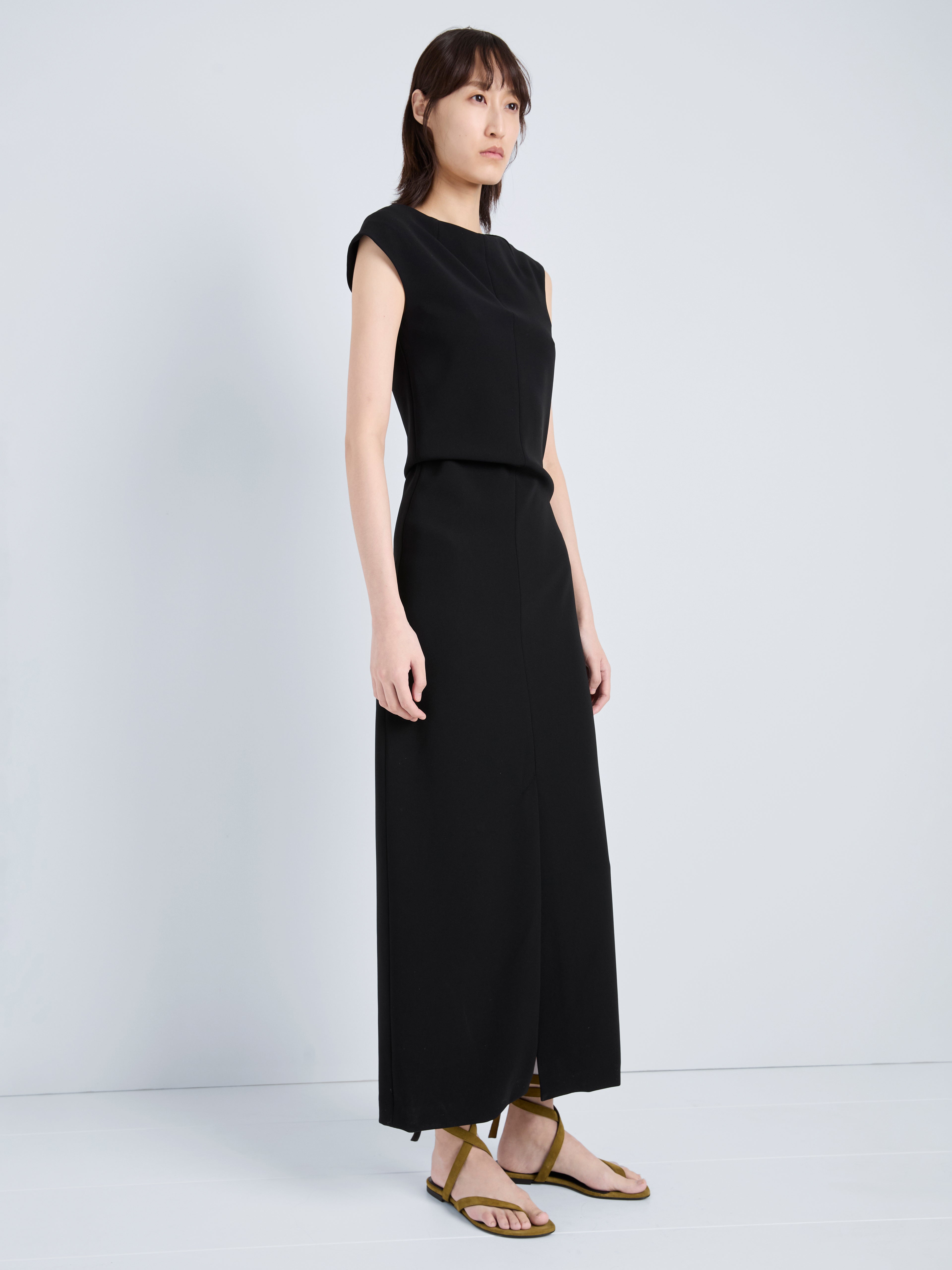 Damea Women's Black Dress | Matte Double Crepe, Asymmetric Design 5