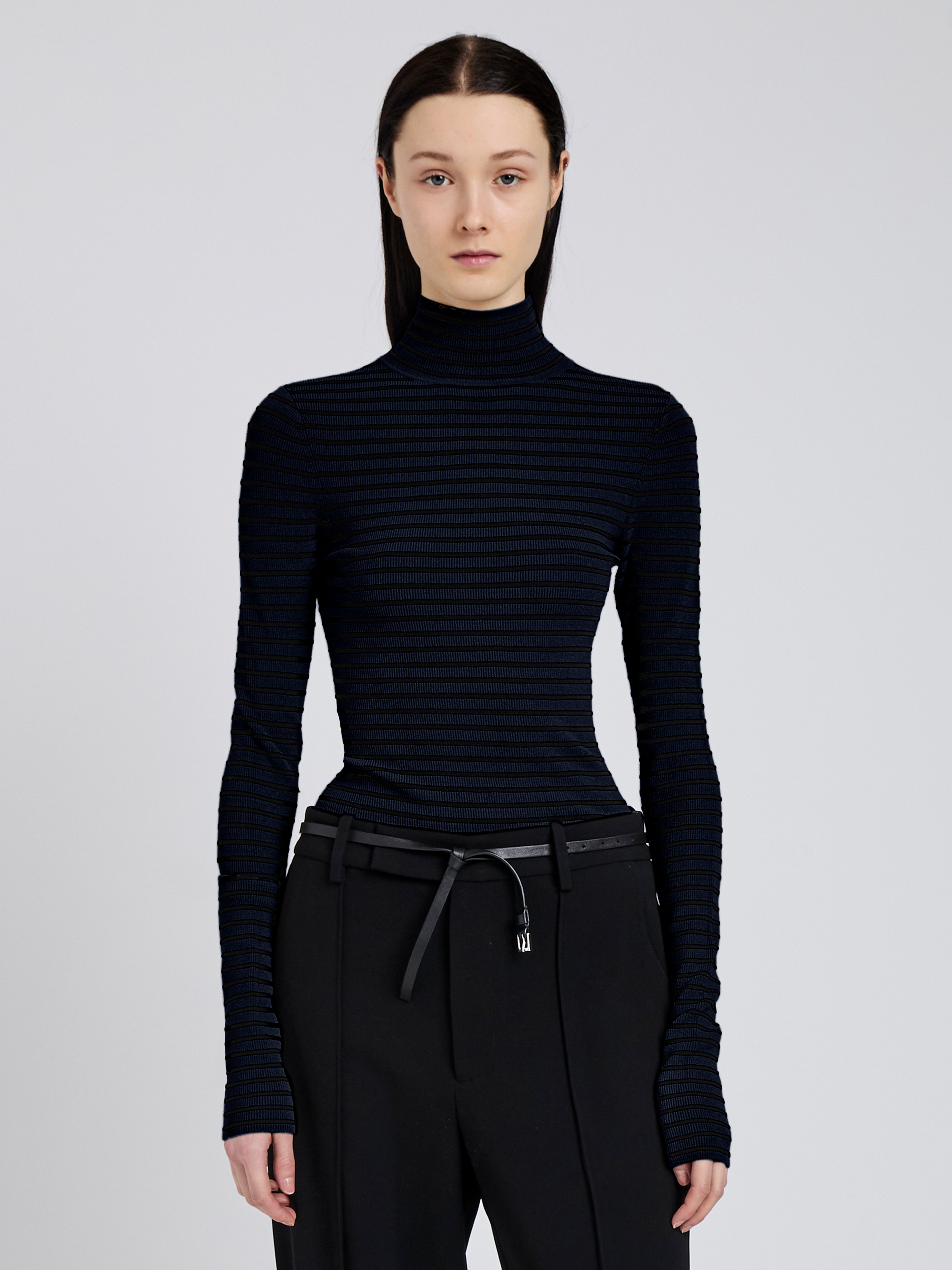 Didi Women's Top | Matte Viscose Velvet Stripe Turtleneck 1