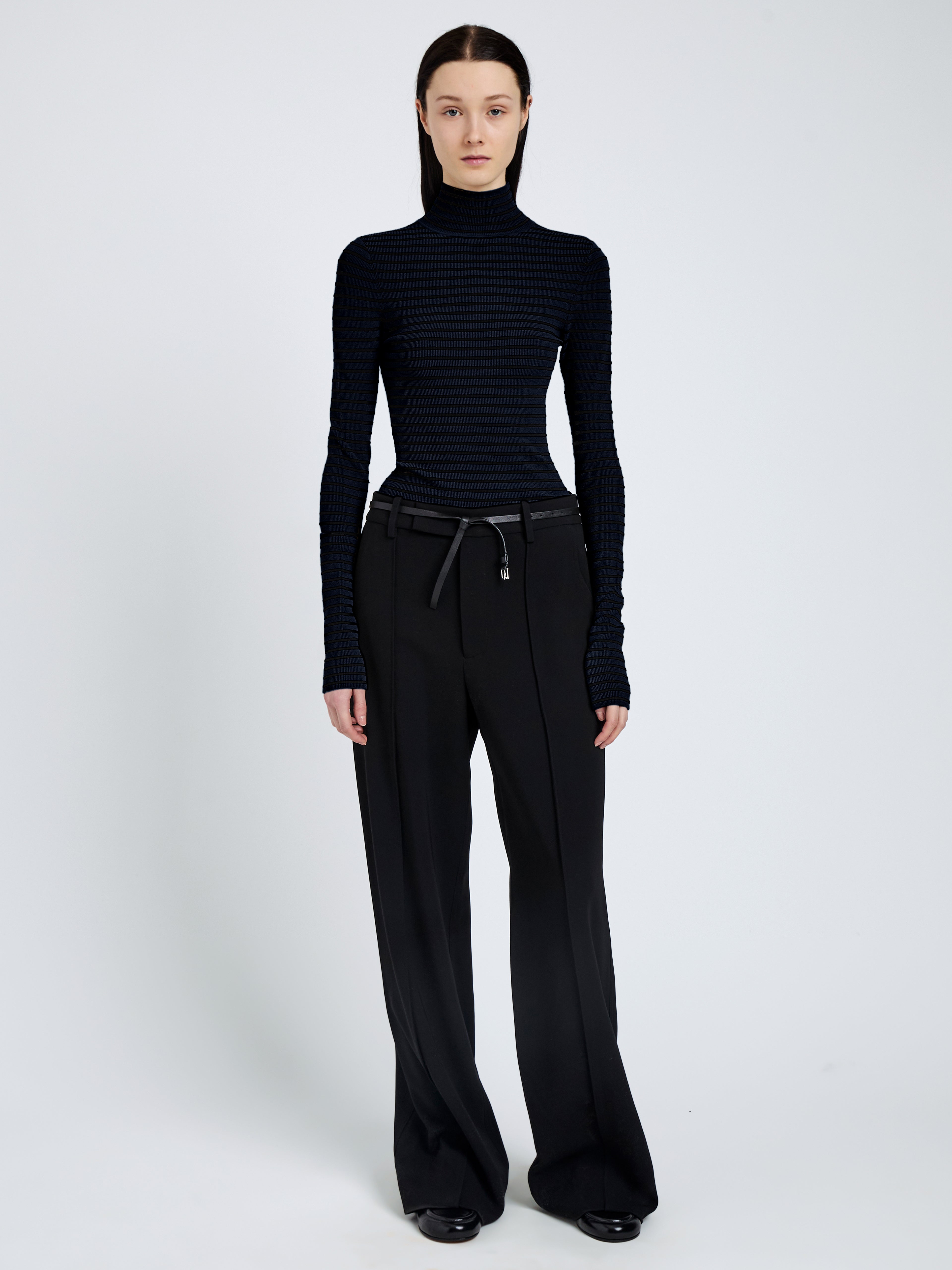 Didi Women's Top | Matte Viscose Velvet Stripe Turtleneck 2