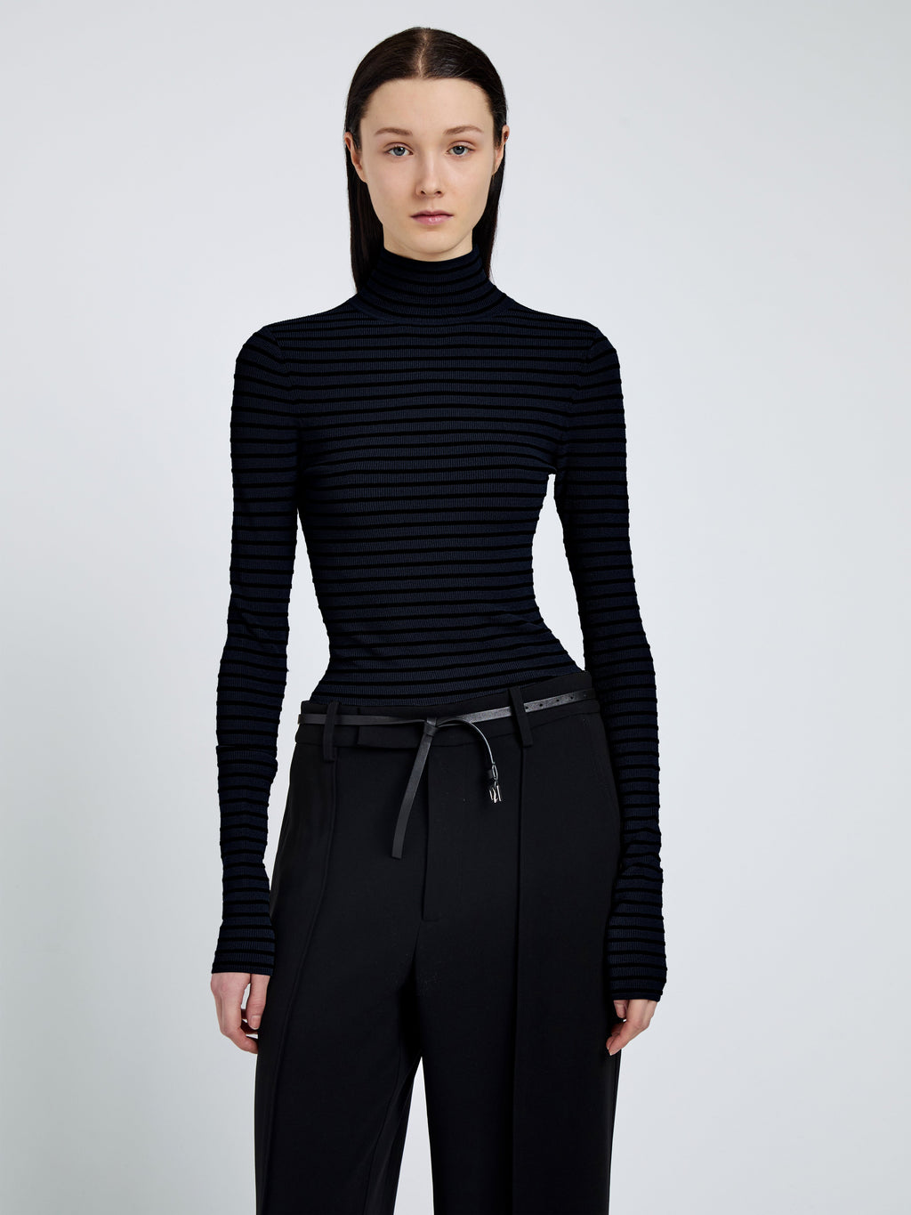 Didi Women's Top | Matte Viscose Velvet Stripe Turtleneck 5