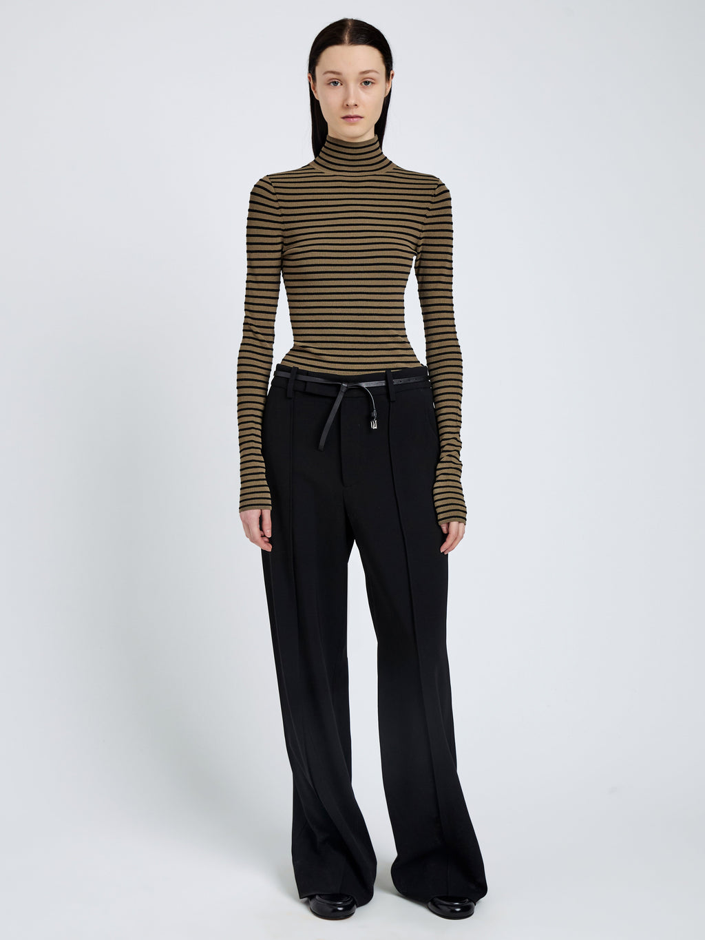 Didi Women's Turtleneck Top | Matte Viscose Velvet Stripe 2