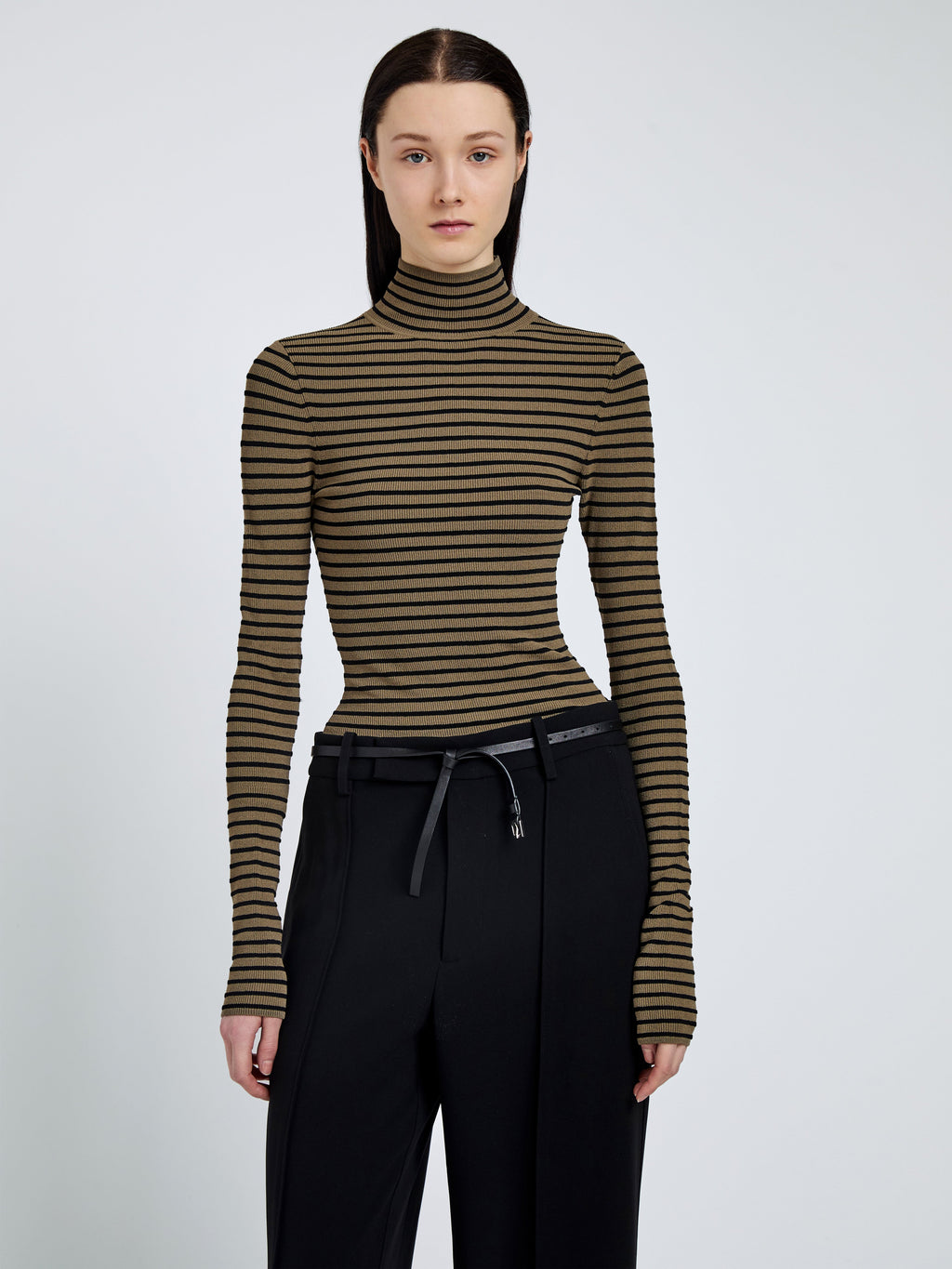 Didi Women's Turtleneck Top | Matte Viscose Velvet Stripe 5
