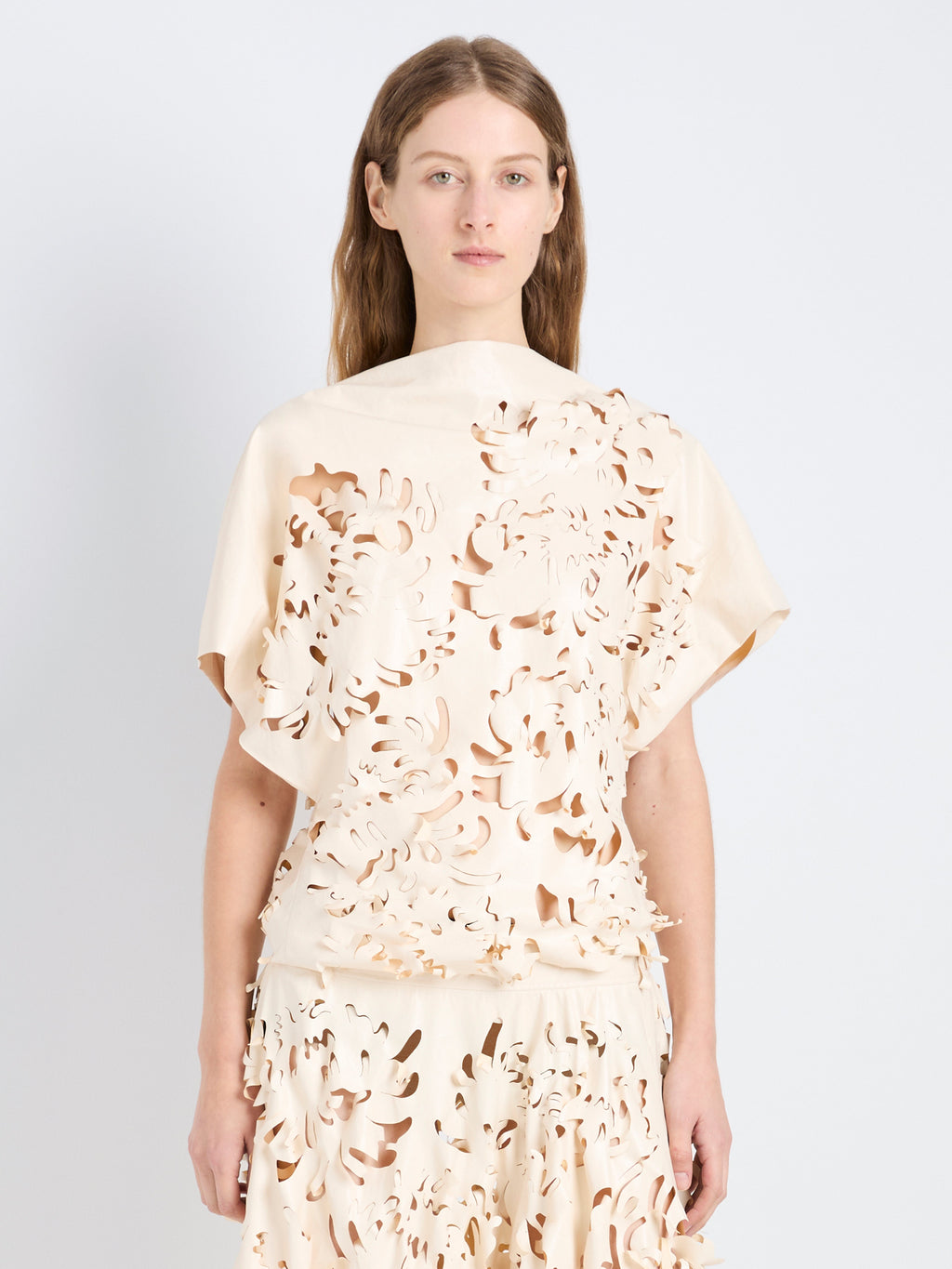 Diva Women's Top | Lacquered Cotton, Laser-Cut Design 1