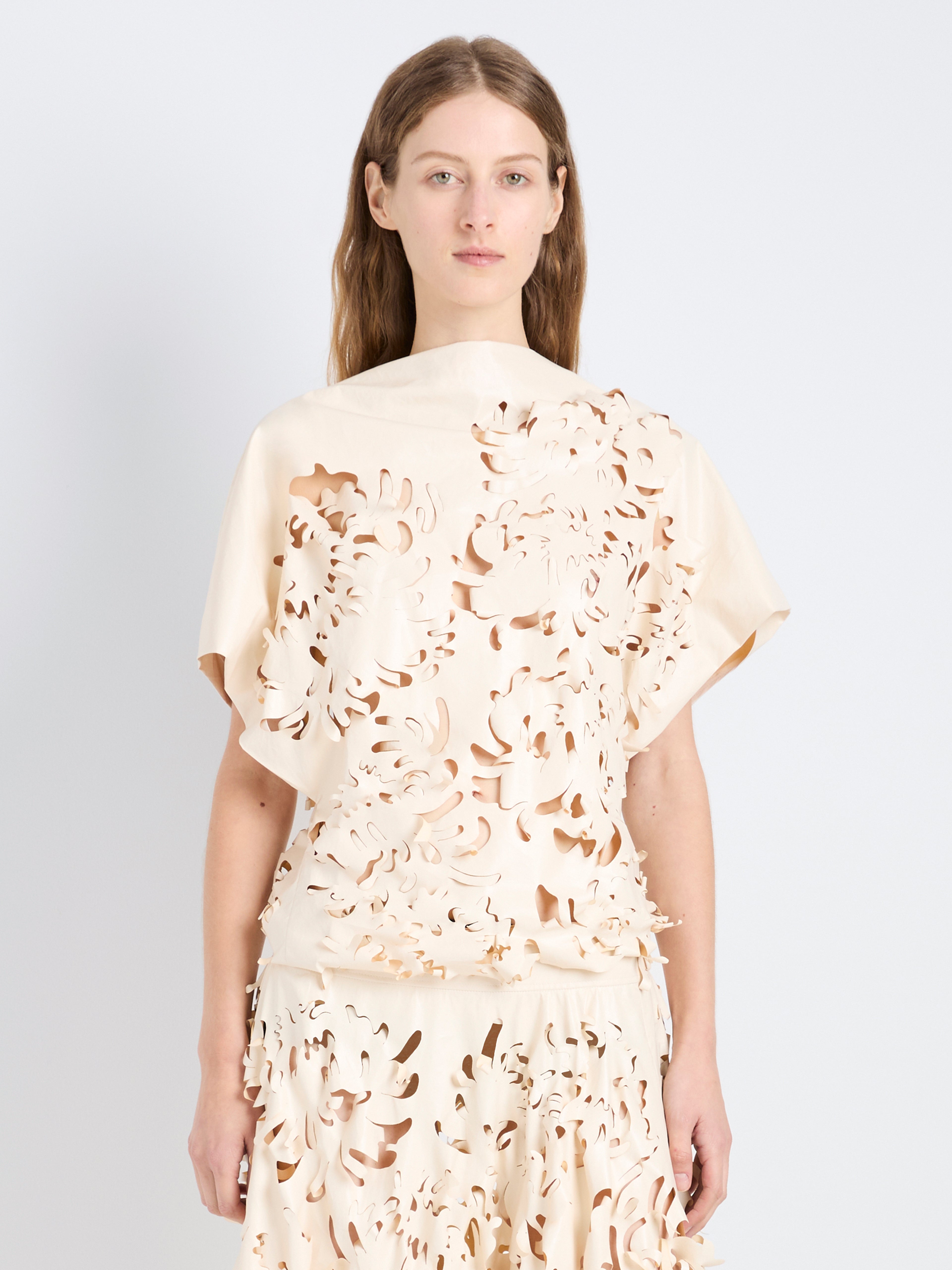 Diva Women's Top | Lacquered Cotton, Laser-Cut Design 1