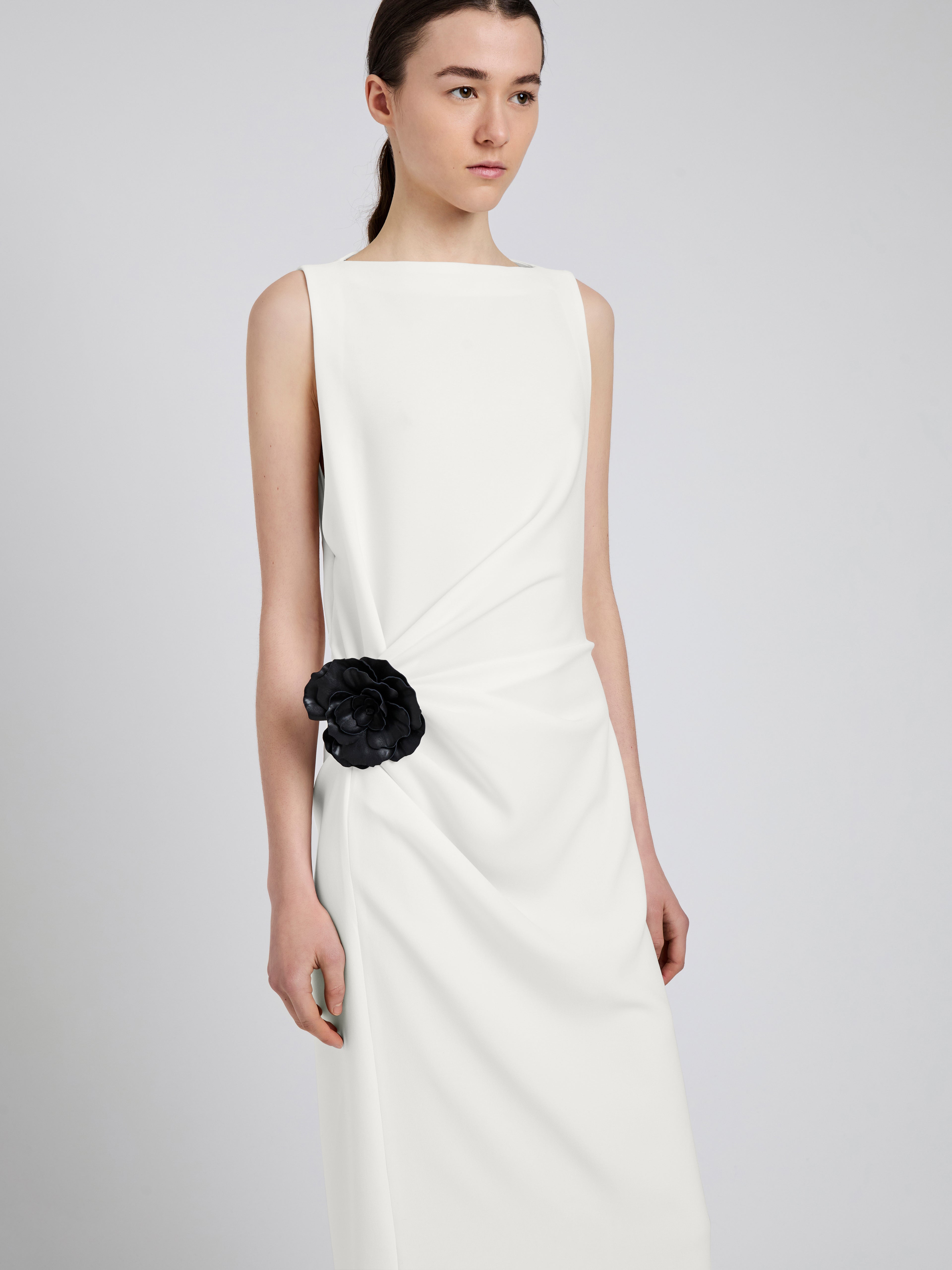 Ivy Women's White Dress | Elegant Matte Double Crepe, Formal Cocktail 4