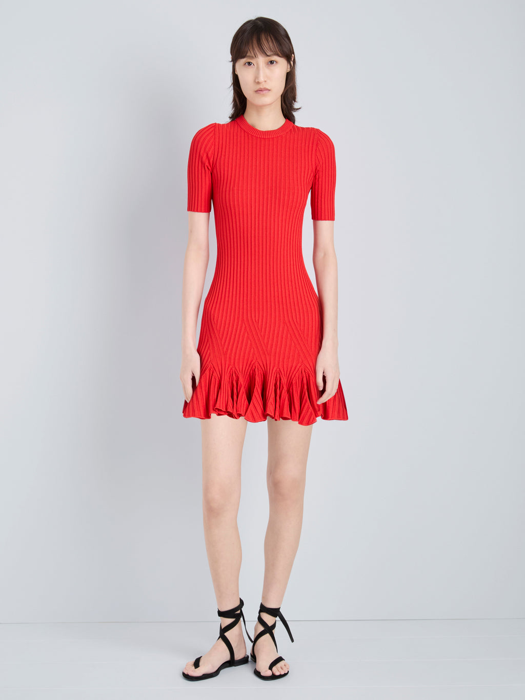 Lena Women's Mini Dress | Viscose Ribbed with Ruffled Hem 1