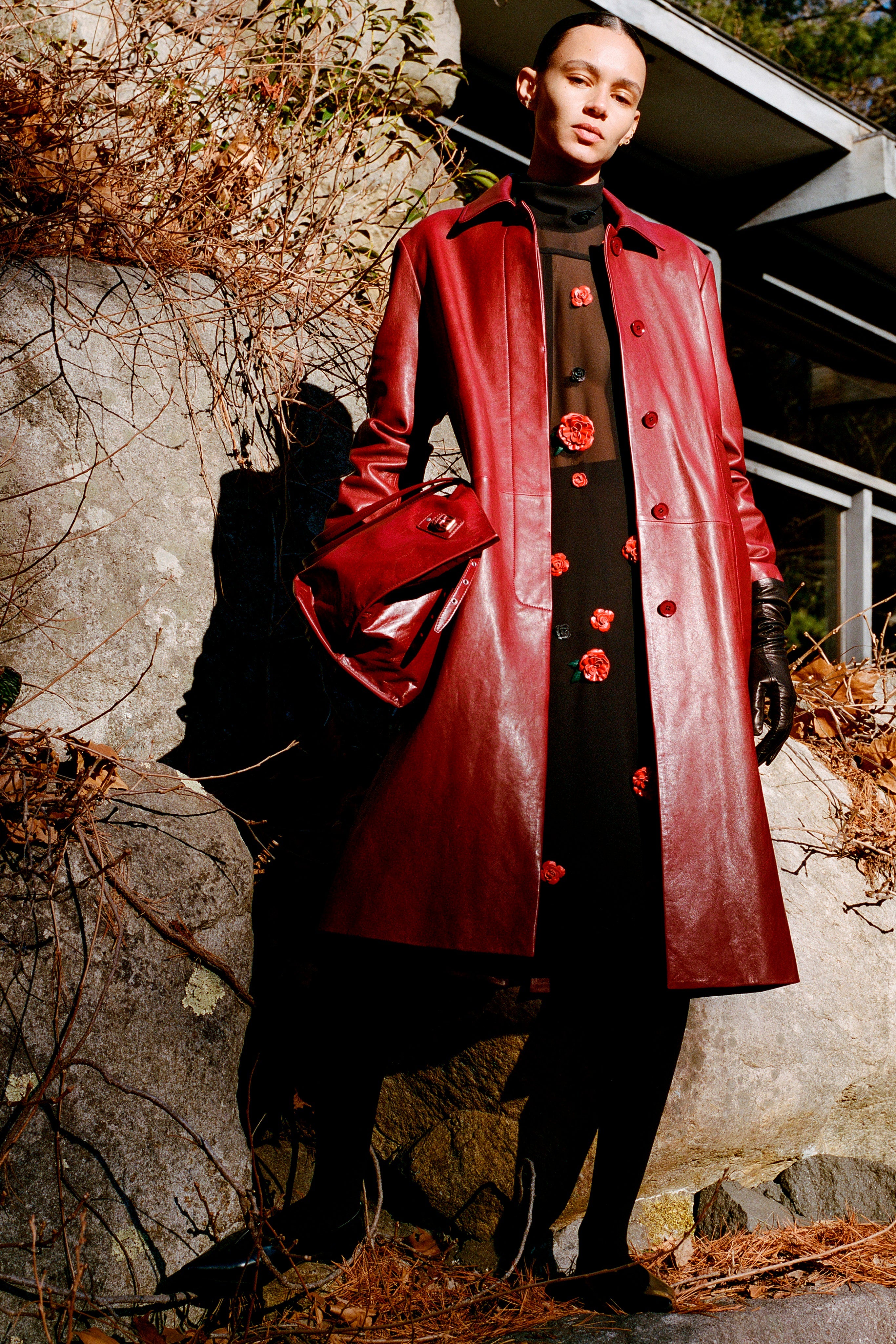 Nissi Women's Trench Coat | Semigloss Leather, Burgundy 5