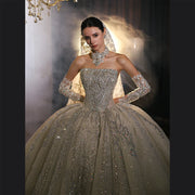 Beaded Strapless Wedding Dress Detachable Sleeves