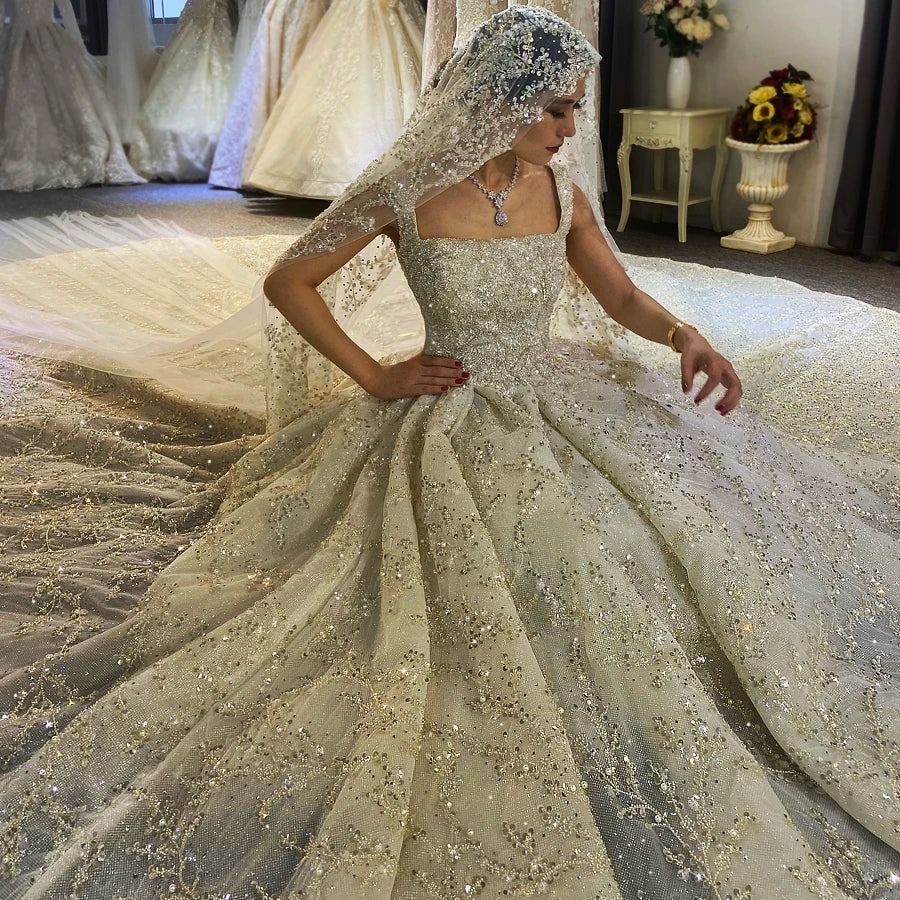 Luxury Beaded Royal Train Wedding Dress