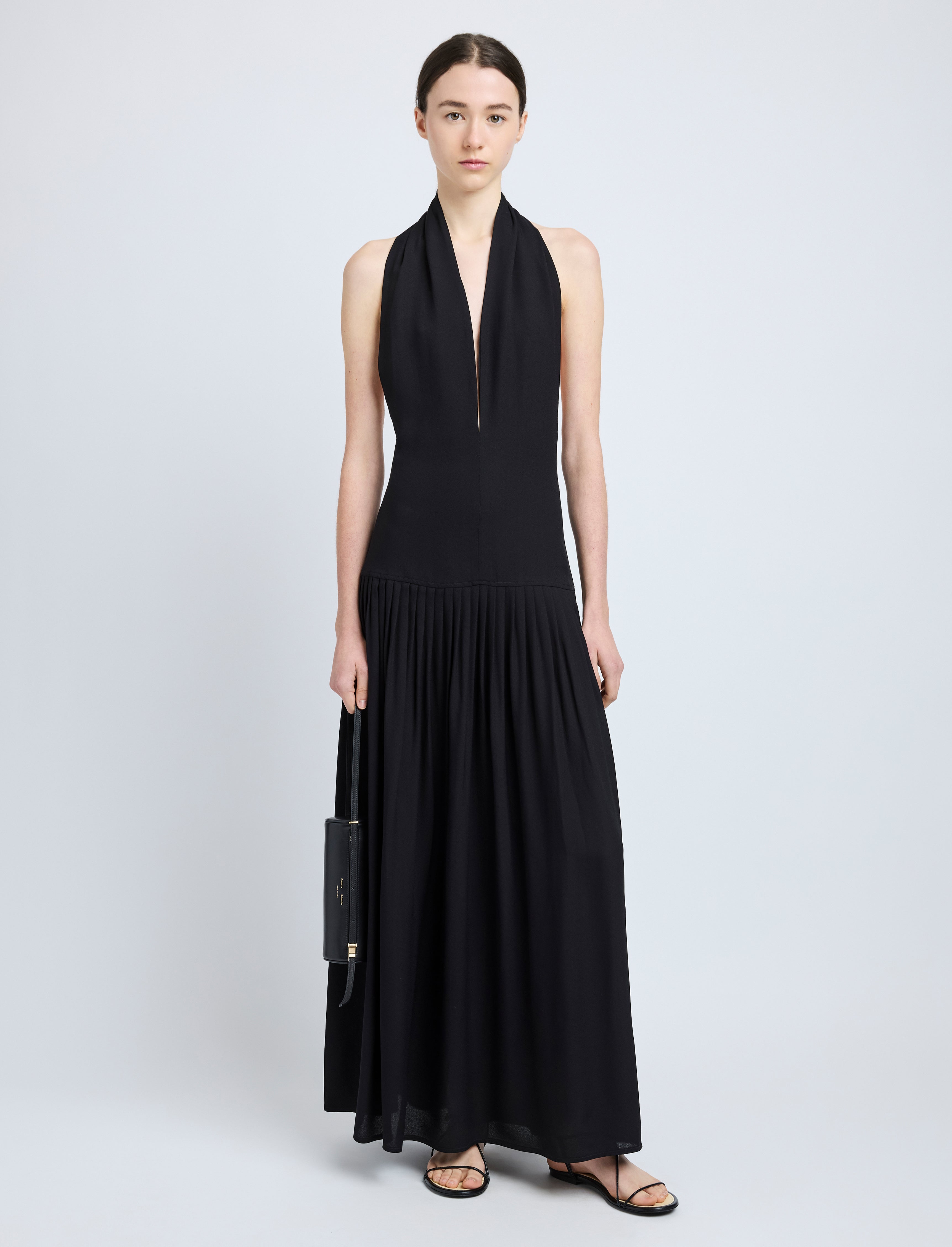 Tara Women's Maxi Dress | Viscose Georgette, Black Halter Neck Formal 1